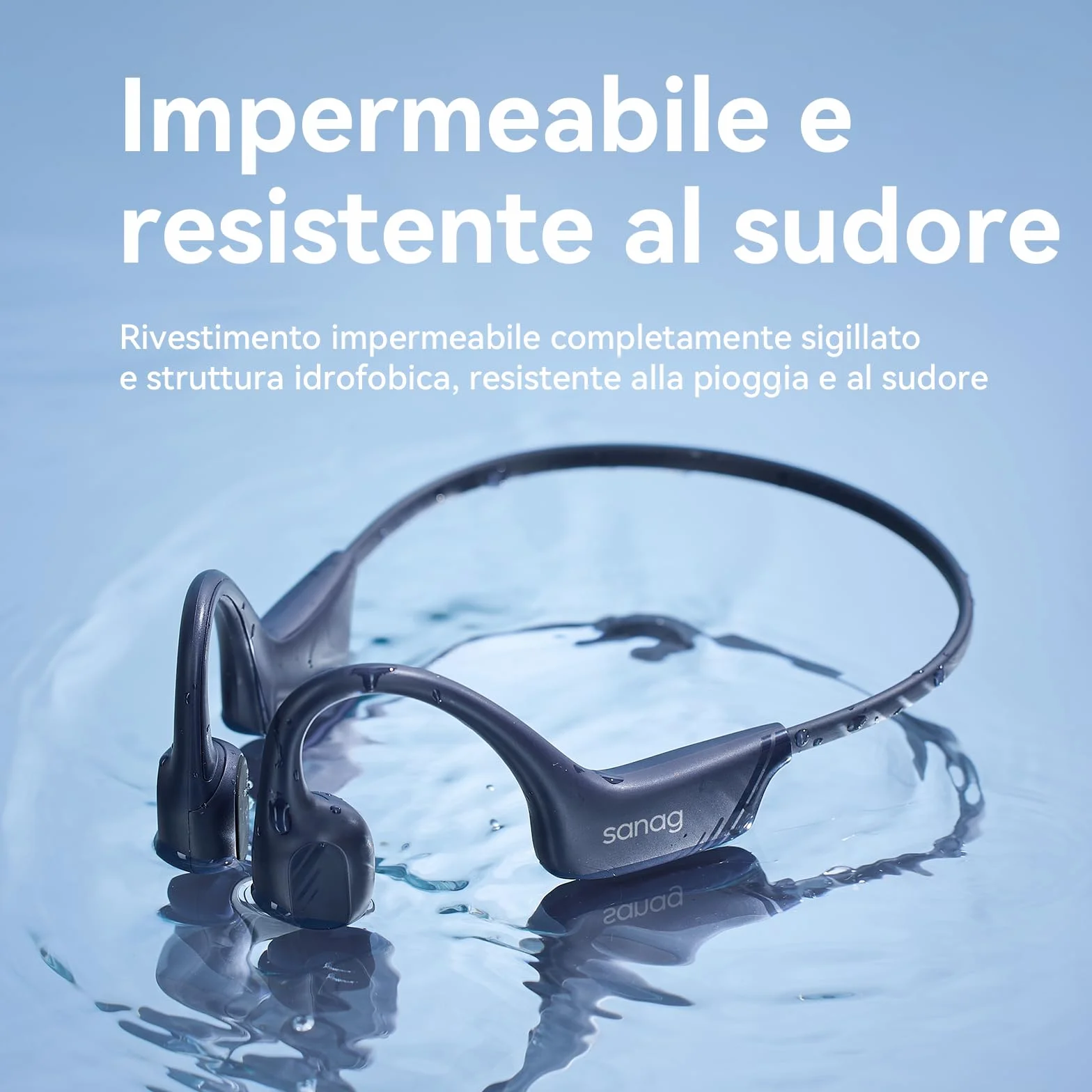 SANAG B21S Cuffie Conduzione Ossea, Open Ear Auricolari Wireless Bluetooth 5.4 con Impermeabili IPX5, Microfono, HiFi 5.4 Bassi, 10 Ore di Riproduzione per Corsa, Ciclismo, Sport (Blu)
