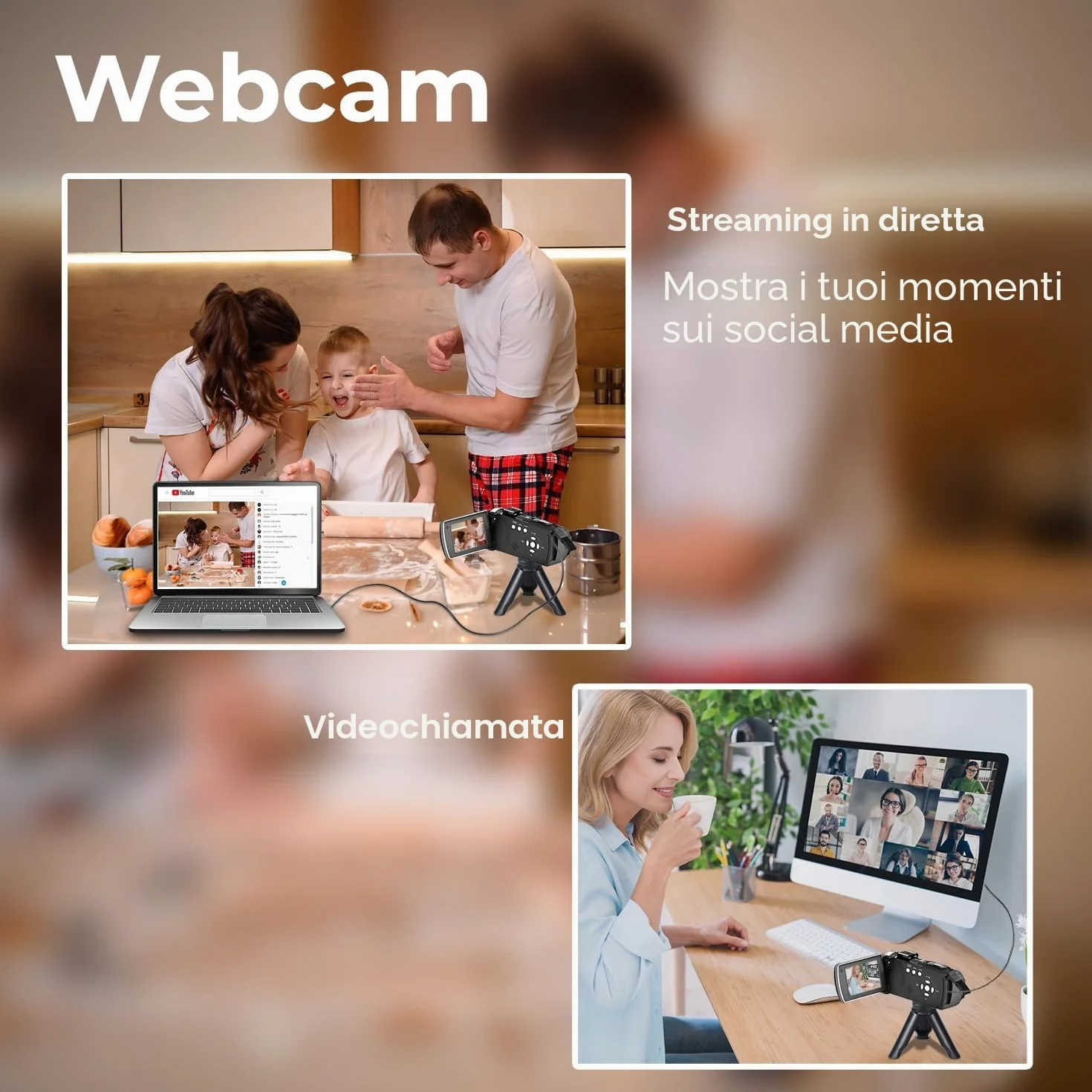 Videocamera 2.7K Camcorder 48MP zoom digitale 18X Vlogging Camera per Youtube, 3.0" 270°Schermo Webcam Video Camera con Scheda da 32 GB & Batteria