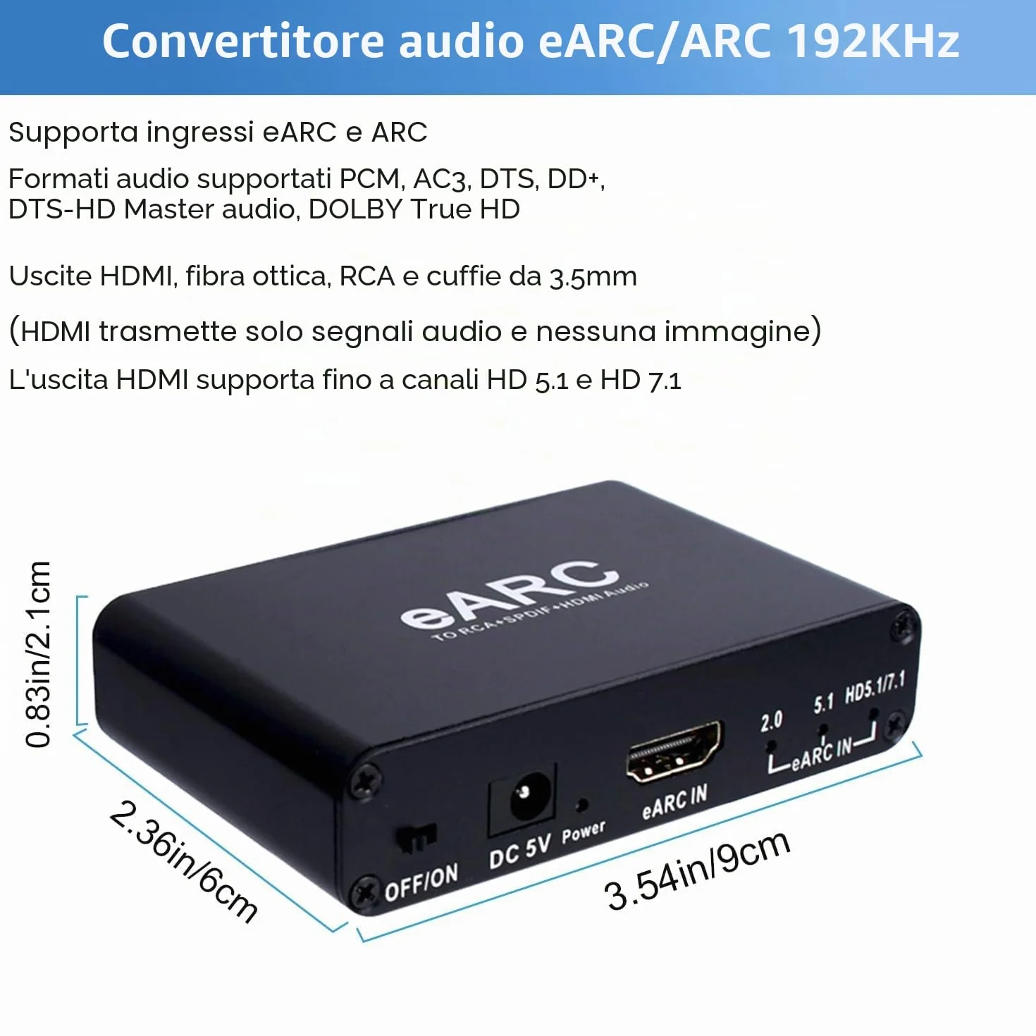KSRplayer Estrattore audio HDMI eARC ARC 192 Khz convertitore audio digitale analogico R/L adattatore TV 3,5 mm DTS Dolby Atoms AC3 LPCM