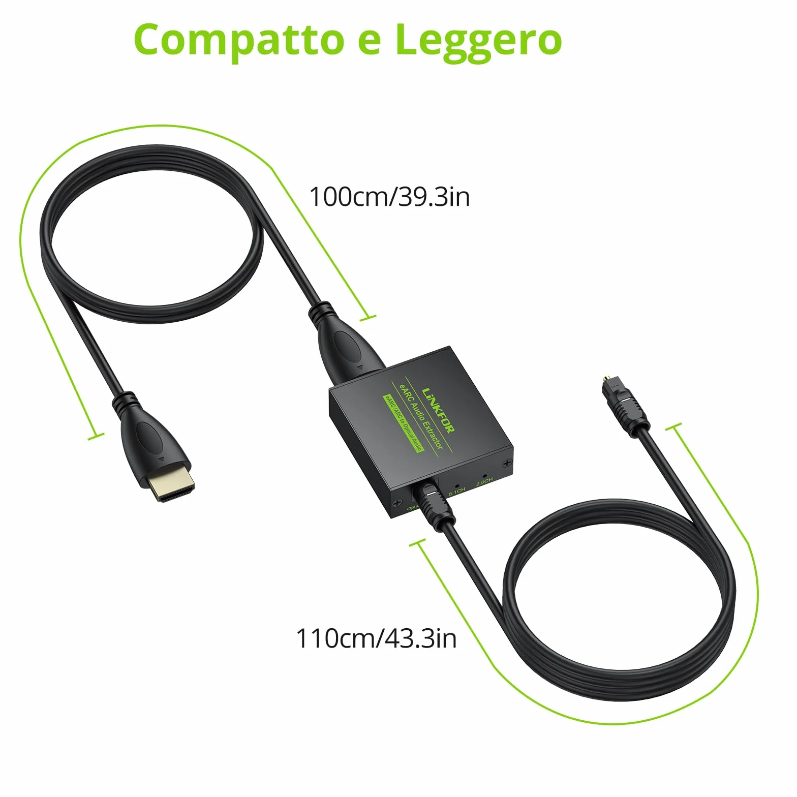 LiNKFOR Convertitore eARC/ARC a Ottico 192kHz con Cavi HDMI Ottico Estrattore Audio HDMI eARC Supporto Dolby 5.1/DTS eARC ARC Audio Extractor per Soundbar, Home Cinema, Cuffie Wireless