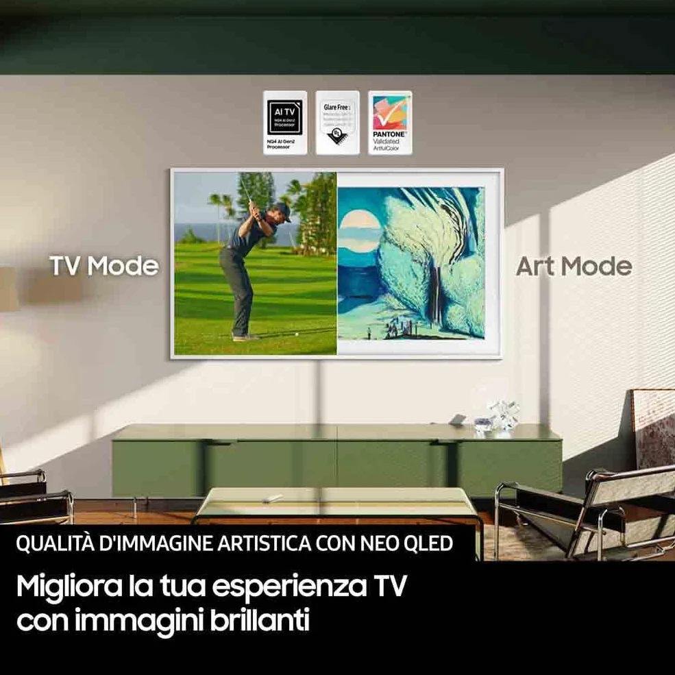 Samsung Smart TV 65'' QE65LS03FAUXZT QLED 4K NQ4 AI Gen2 Processor 4K AI Upscaling Art Mode Matte Display Dolby Atmos OTS Lite Modern Frame Design 2025