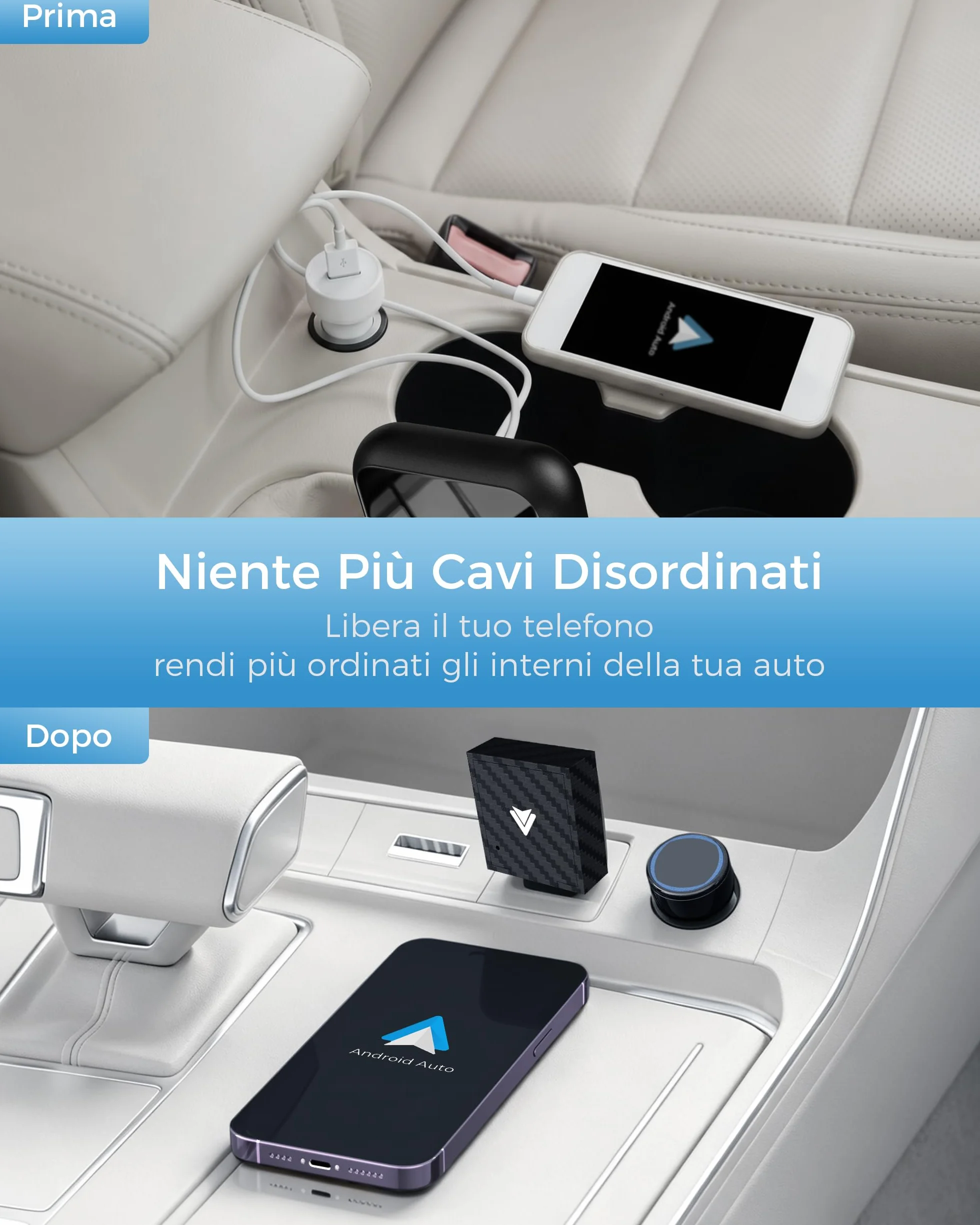 Adattatore Android Auto Wireless, AA Wireless per Android 11+, Bluetooth V5.3, Dual Core a WLAN 5.8GHz, Veloce e Stabile