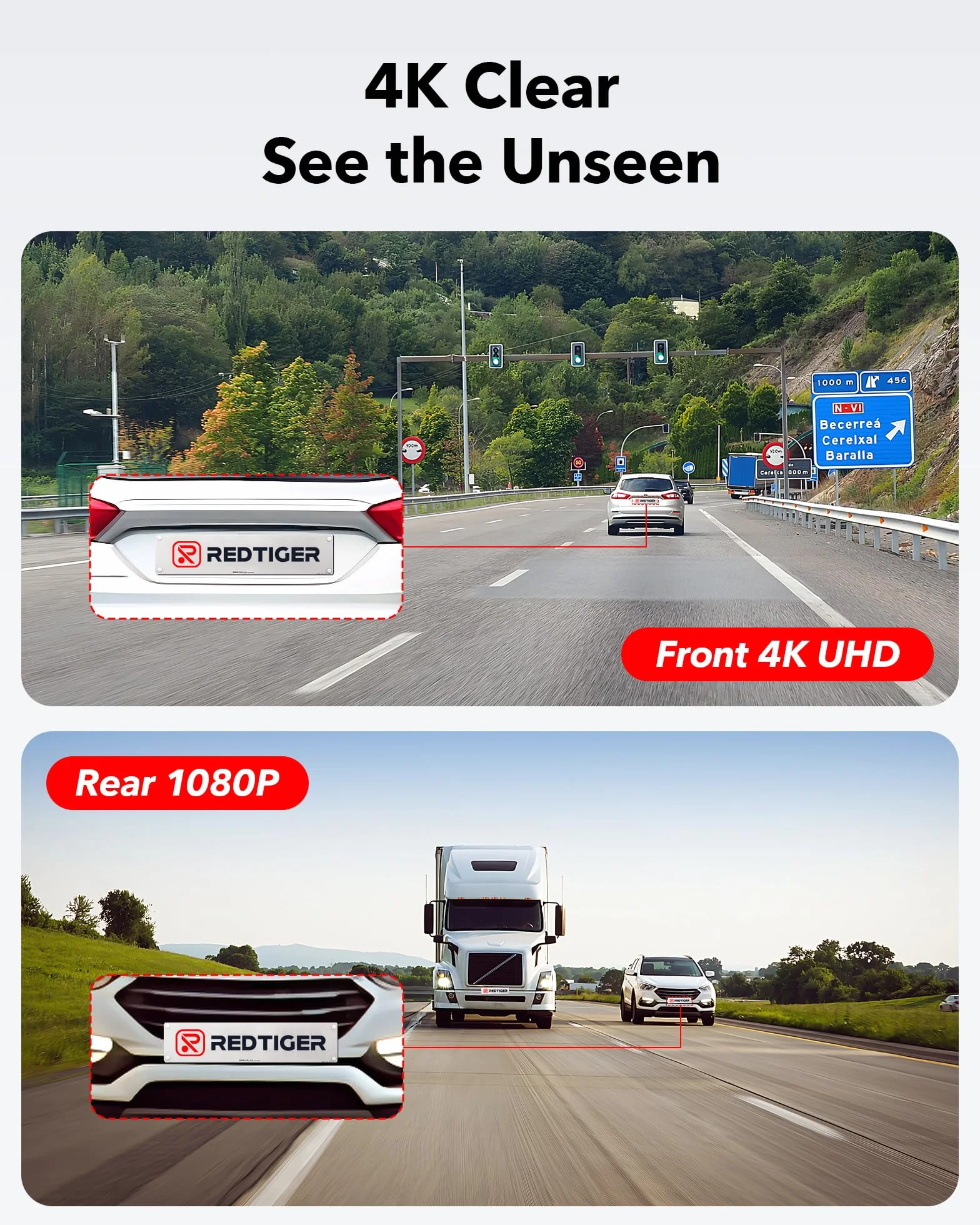 REDTIGER Dash Cam 4K/2.5K Anteriore e Posteriore, STARVIS 2, Schermo IPS 3,18 Pollici, 128 GB Inclusa, WiFi 5,8 GHz, GPS, WDR 170° Grandangolare