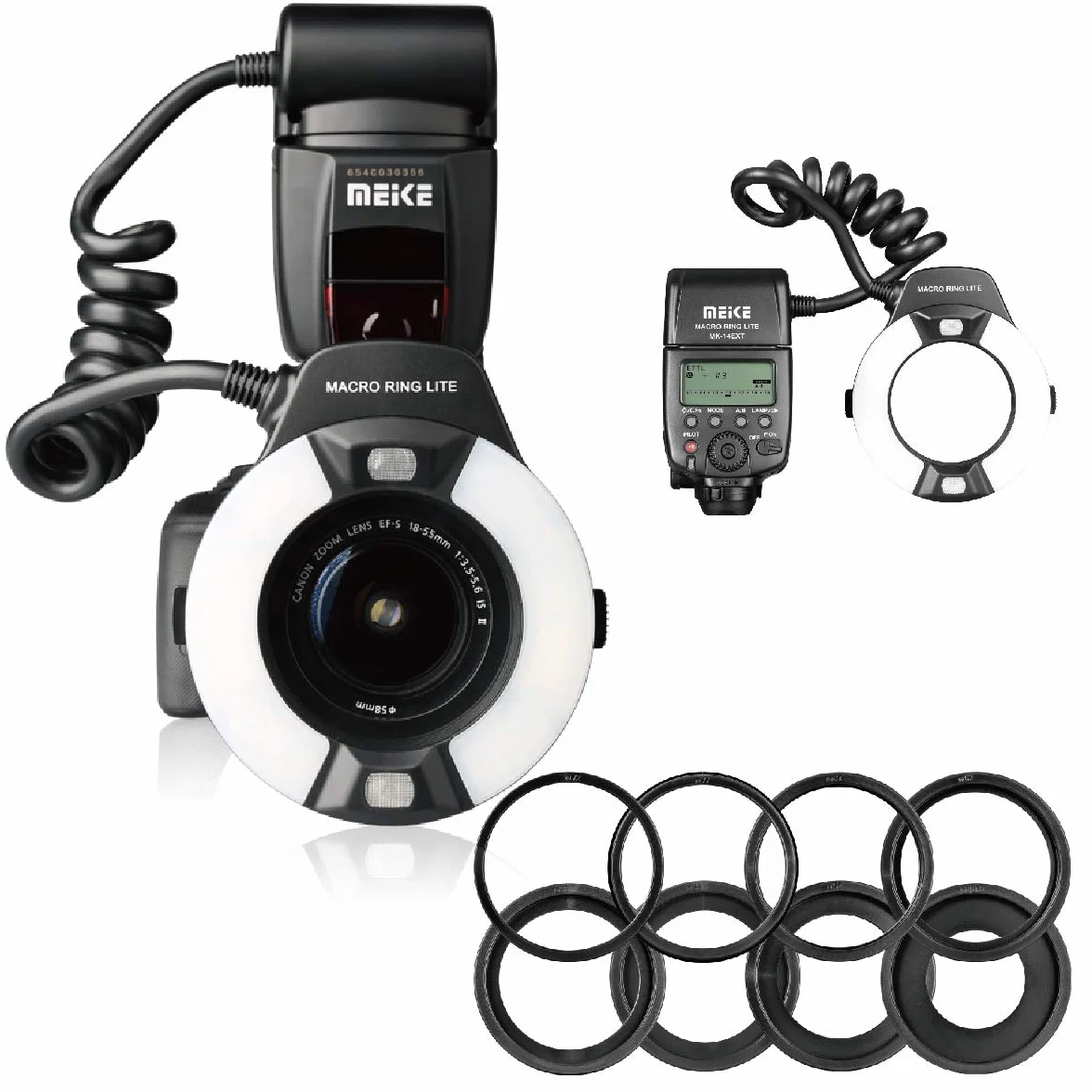 MEKE MK-14EXT-C E-TTL Anello flash macro LED con lampada LED AF Assist per EOS 4000D 70D 77D 80D Rebel T7i T6i T6s T6 T5i T5 T4i T3i SL2 e altre fotocamere DSLR EOS con supporto