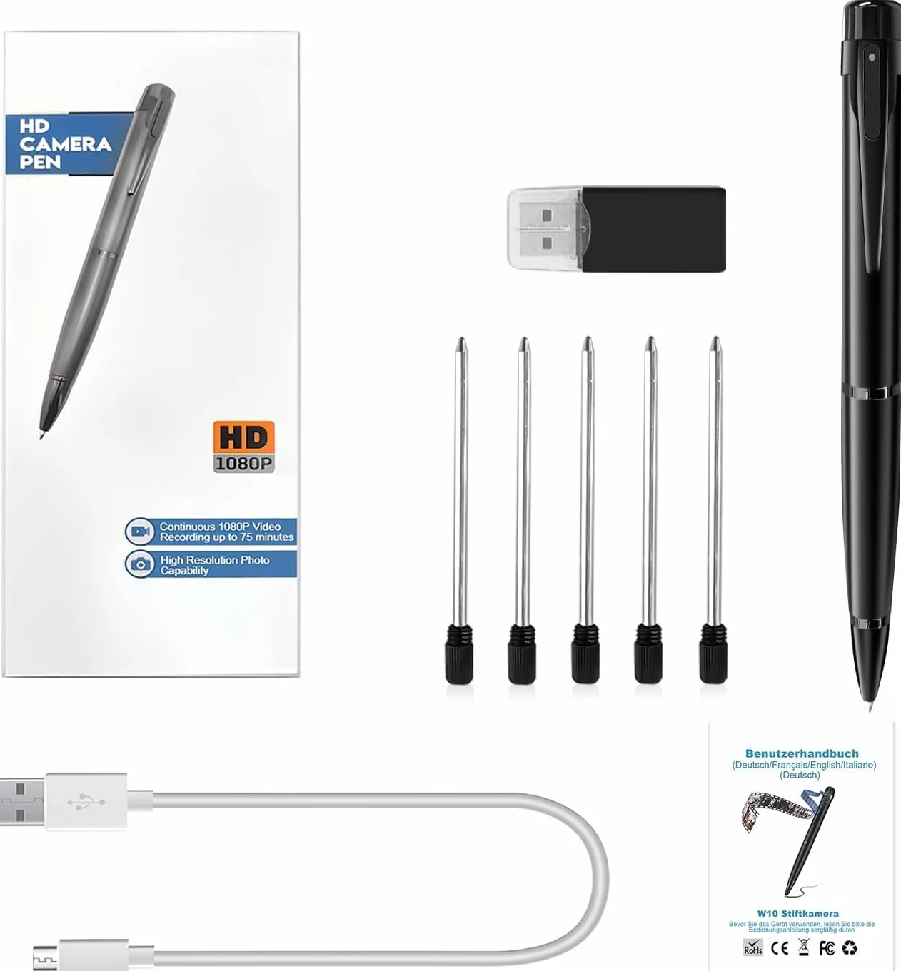 Telecamera Penna 1080P HD con Registrazione Audio e Video, Mini Videocamera Portatile con OTG e Rilevamento del Movimento, Perfetta per Riunioni, Lezioni e Uso in Ufficio