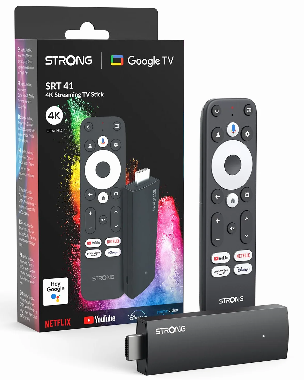 STRONG SRT41 Google TV Stick 4K UHD, Android 11, Wi-Fi, Chromecast Integrato, Assistente Vocale Google, HDR10+, Dolby Audio, Netflix, Prime Video, YouTube, Disney+