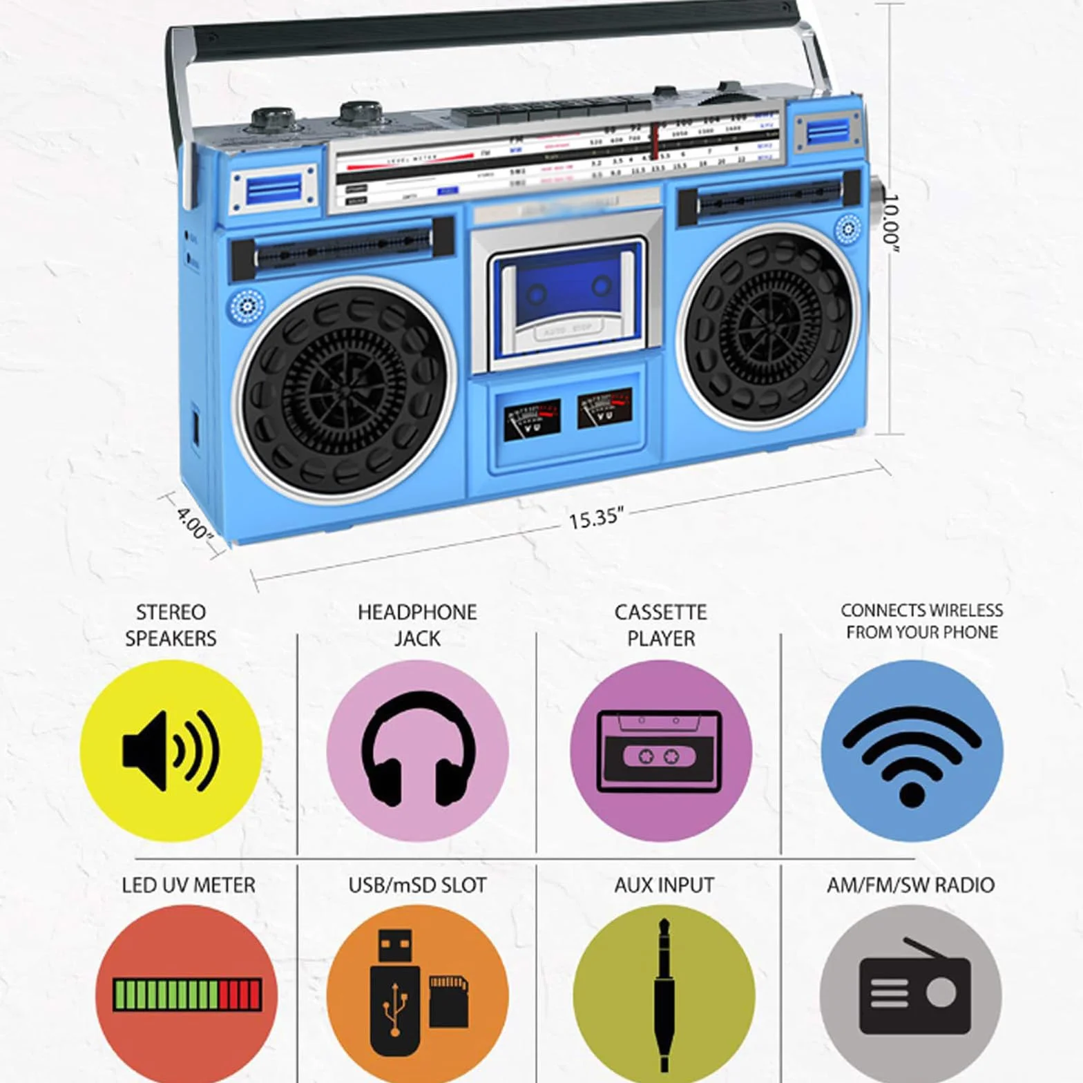 Boombox con lettore cassette retrò con Bluetooth e riproduzione USB - Include funzione di registrazione per raduni familiari e viaggi