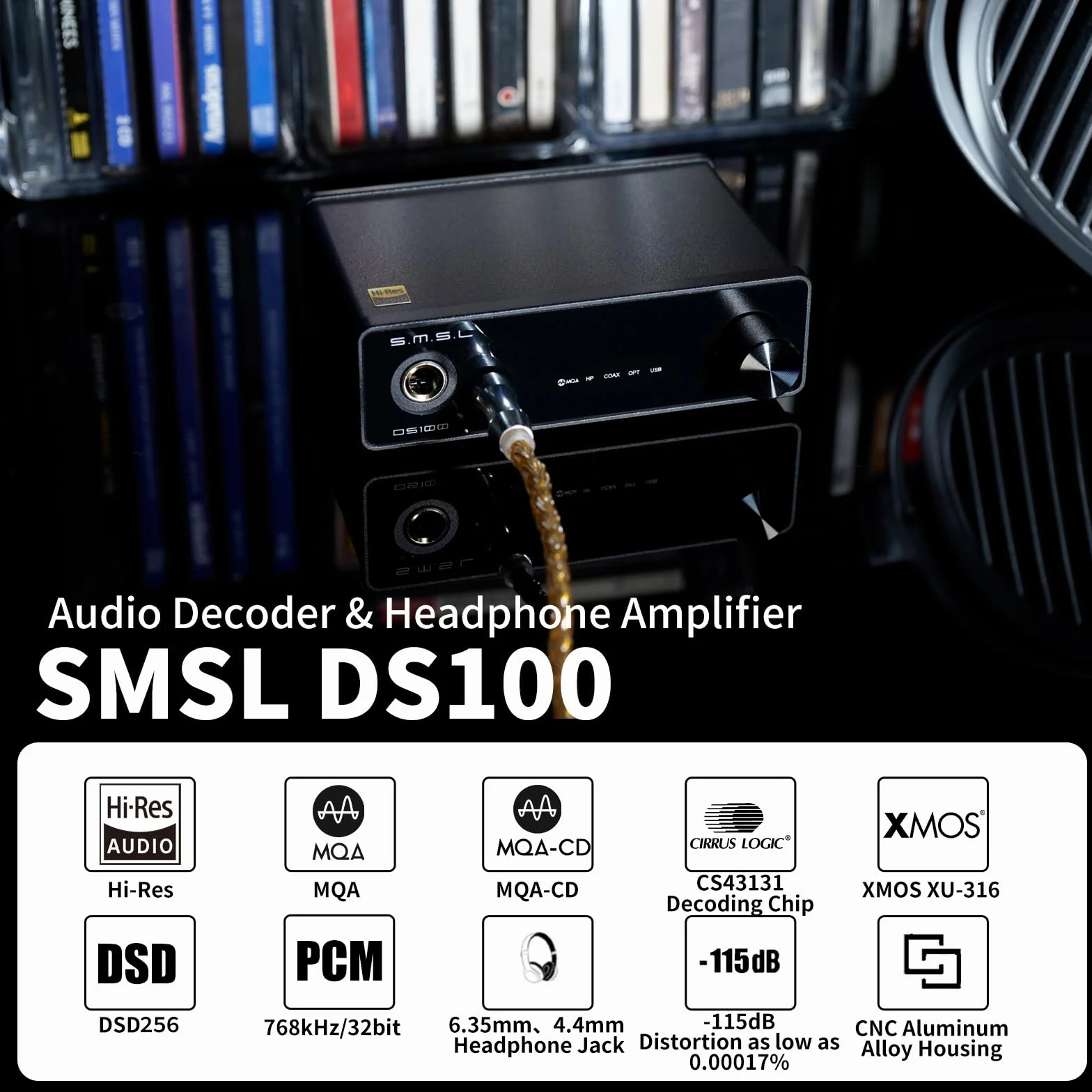 S.M.S.L DS100 DAC USB MQA CS43131 amplificatore cuffie 6,35mm 4,4mm XMOS XU-316 32bit/768kHz DSD256 Ingresso USB ottico coassiale