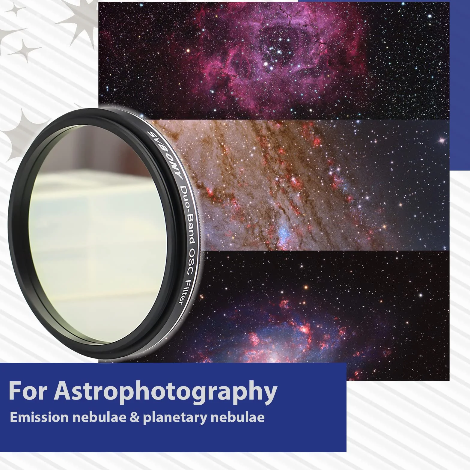 Svbony SV220 Astro Doppio Filtro a Banda Stretta, H-Alpha OIII da 7nm, Riduce L'inquinamento Luminoso per Fotocamere CMOS a Colori, Astrofotografia del Cielo Profondo (2")