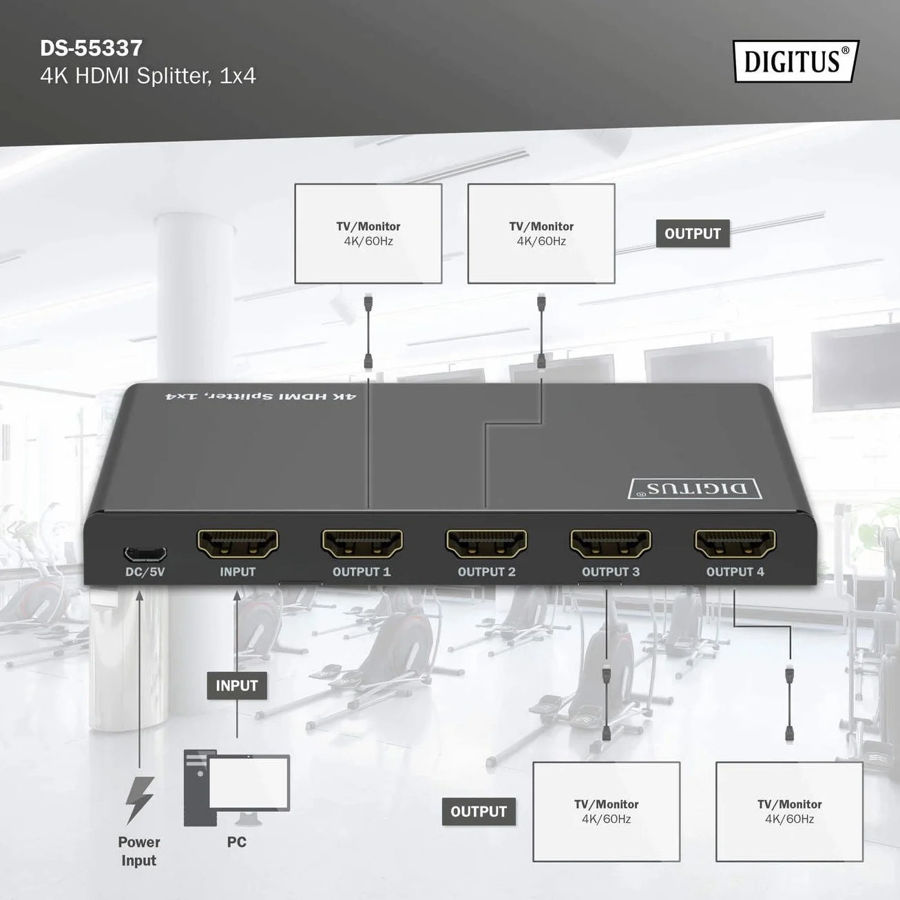 Digitus DS-55337 Splitter HDMI 1x4 4K UHD 60Hz HDCP 2.2 HDR
