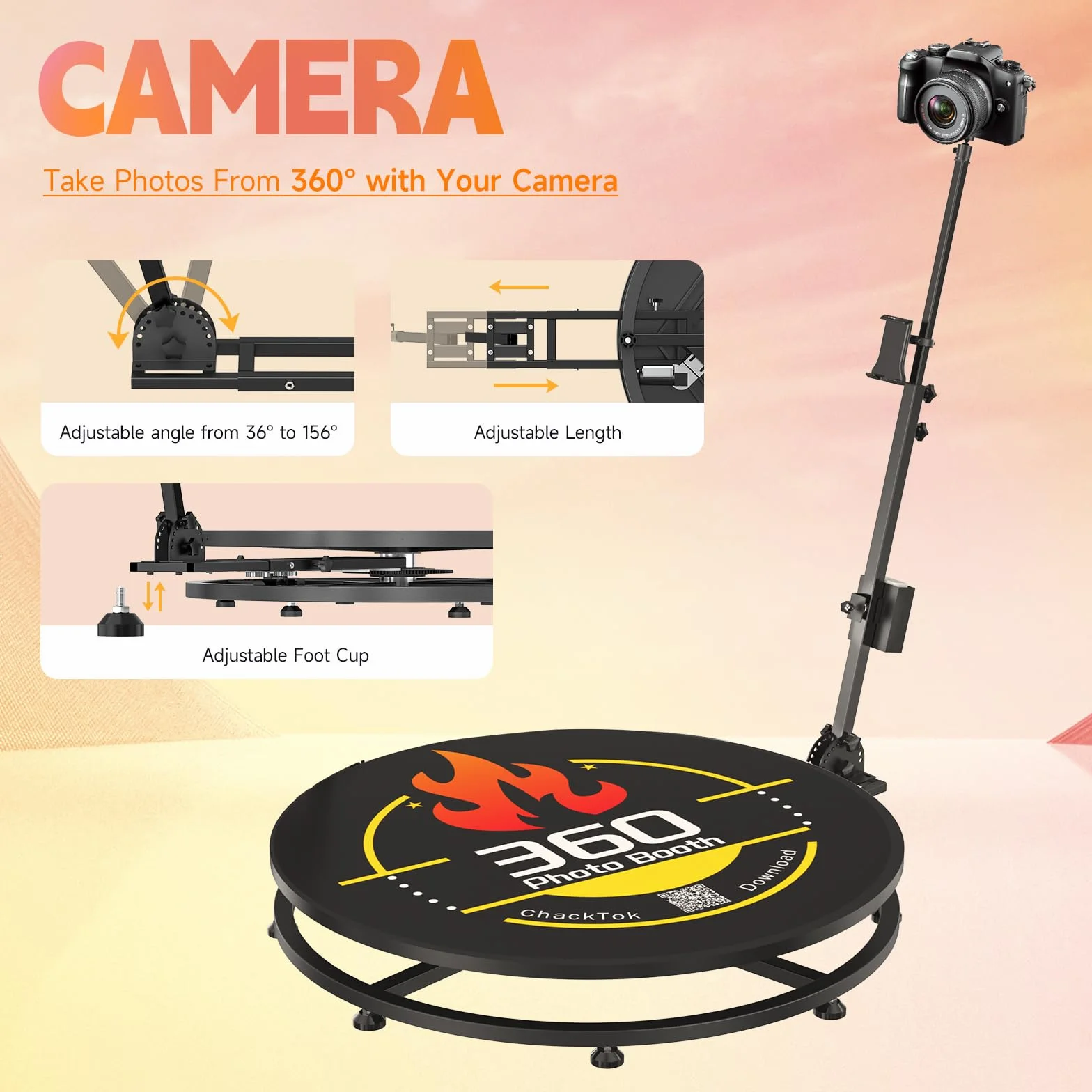 HARZHI 360 Photo Booth Machine, Cabina Fotografica, Vedio Booth per Feste/Matrimoni/YouTube/Tiktok, Telecomando e controllo software, con ChackTok VIP e Flight Case, Personalizzazione del Logo, 80CM