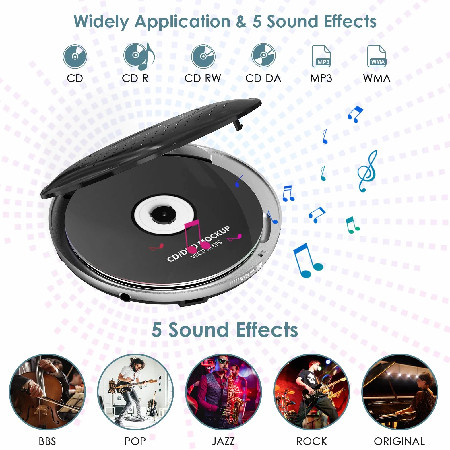 Qoosea Lettore CD Portatile con Pulsante di Tocco 1000mAh Ricaricabile per la Casa con Cuffie Giocatori CD Personali Walkman con Schermo LCD Porta USB AUX per i Bambini dell'automobile