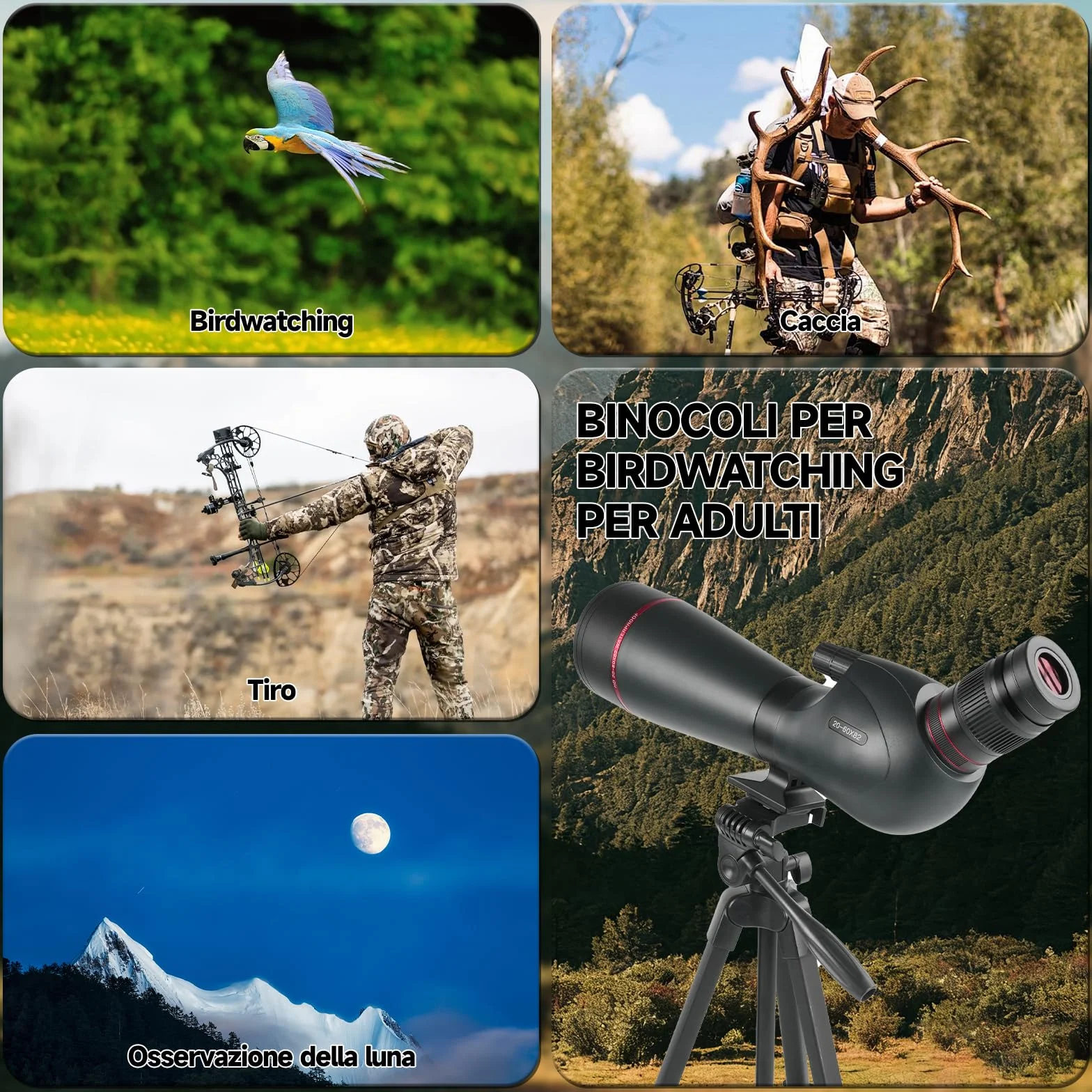 Cannocchiale da Punta HD 20-60x82 BAK4 FMC Impermeabile IPX7 con Treppiede, Adattatore Smartphone per Caccia Birdwatching Tiro