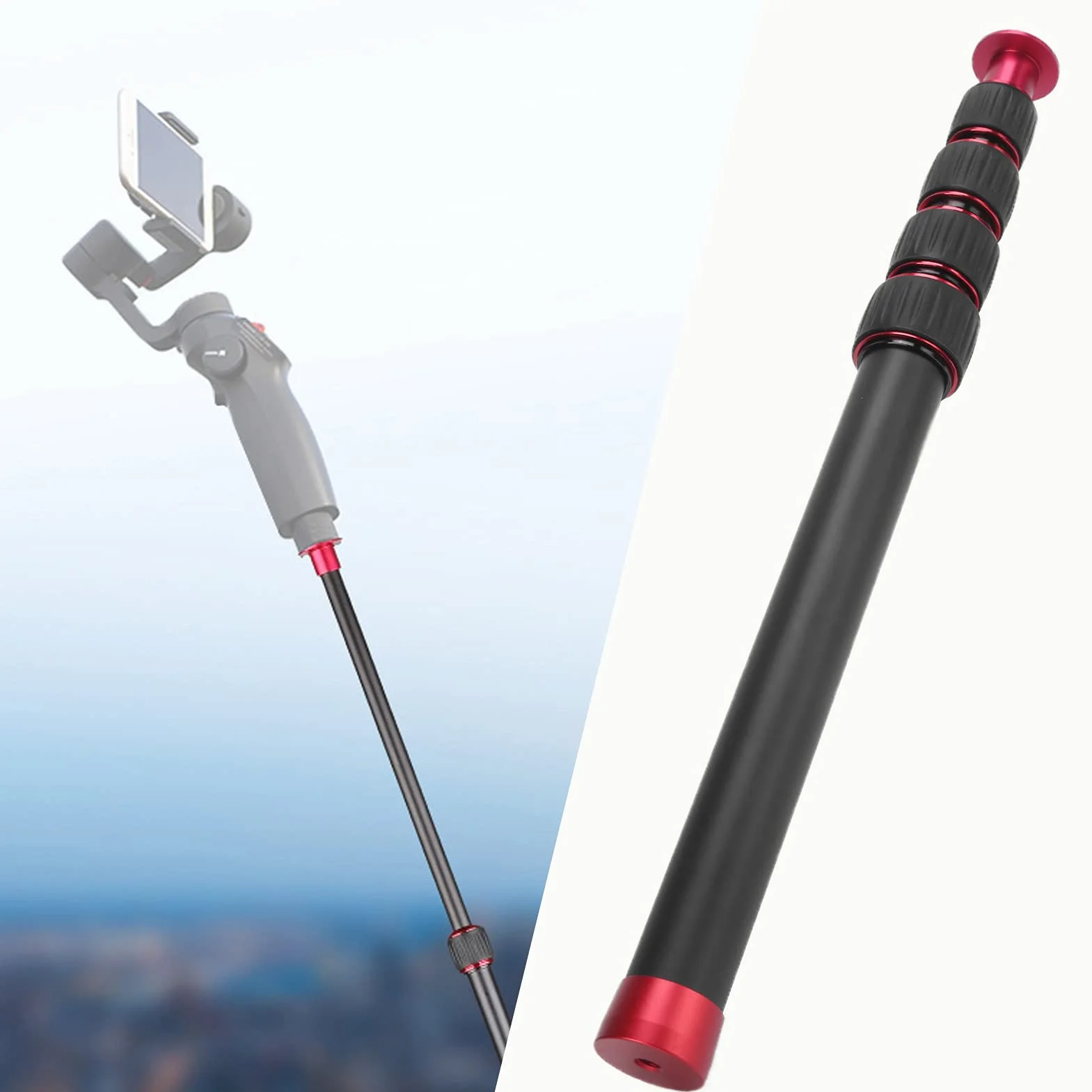 Asta di Prolunga per Monopiede per Fotocamera con 5 Tubi di Prolunga, Lega di Alluminio, Vite da 1/4 di Pollice, capacità di Carico di 5 Kg, per Treppiede, Monopiede, Estensione