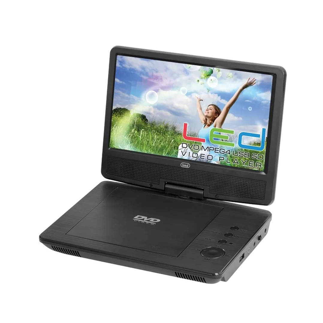 Trevi Pdx 1409 Lettore Dvd Portatile con Display da 9", USB, Presa Cuffie, Alimentazione a Batteria Ricaricabile, Rete Elettrica e Presa Accendisigari