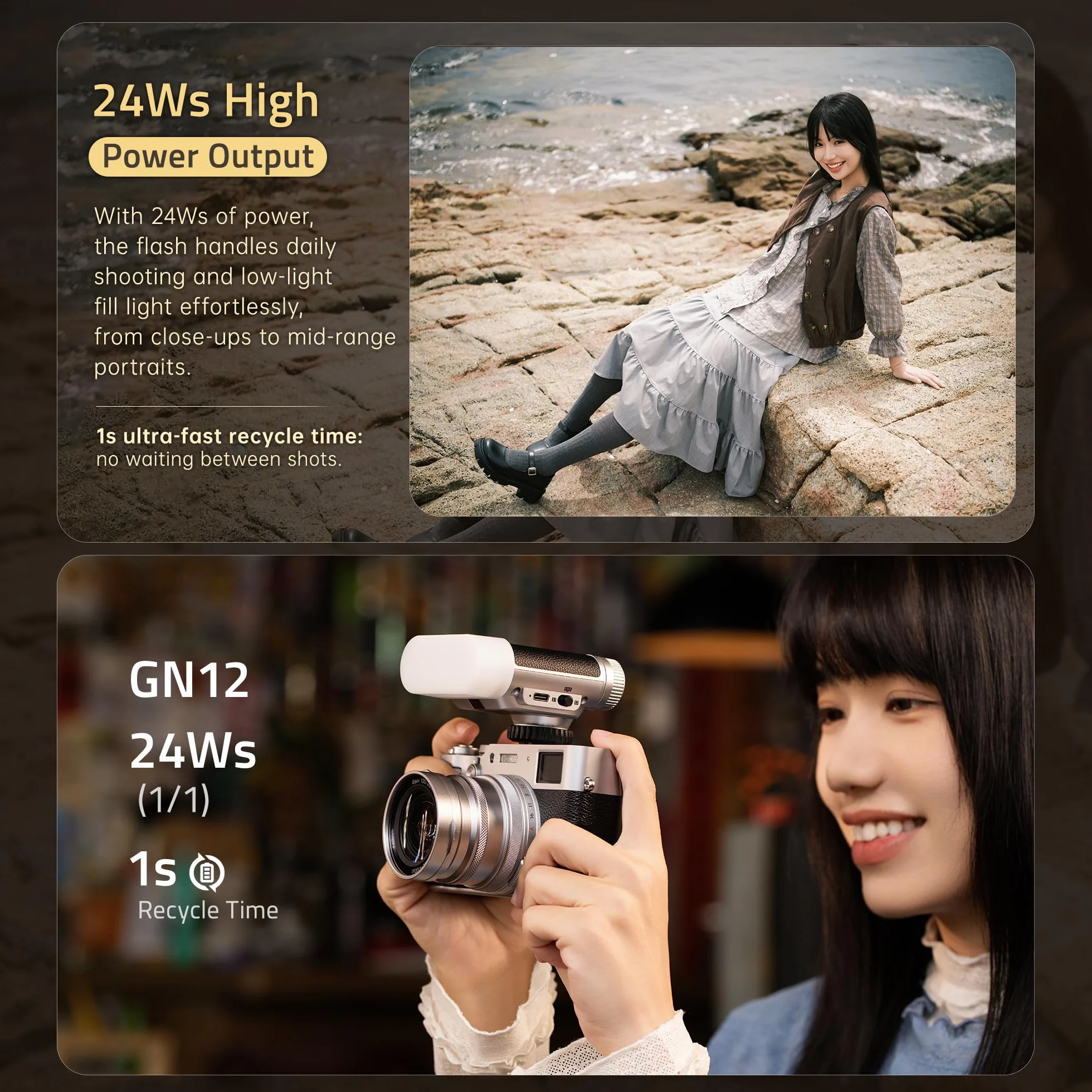 VILTROX Vintage Z1 Pro TTL Retro On-Camera Flash con Touch Display, 24Ws 1s Riciclare GN12 CCT 6000K ± 200K Mini Flash per Fotografia Portatile Illuminazione (per Nikon)