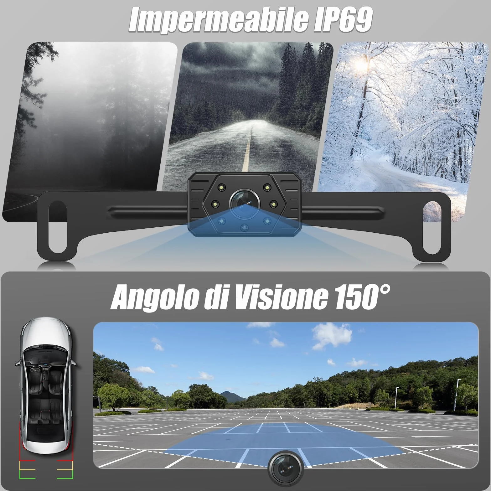 Sistema Wireless Telecamera di Retromarcia con Monitor da 5", 1080P HD, Visione Notturna, Impermeabile IP67, Portata 200m, per Auto, Camion, Furgoni, Camper (VE-5A)