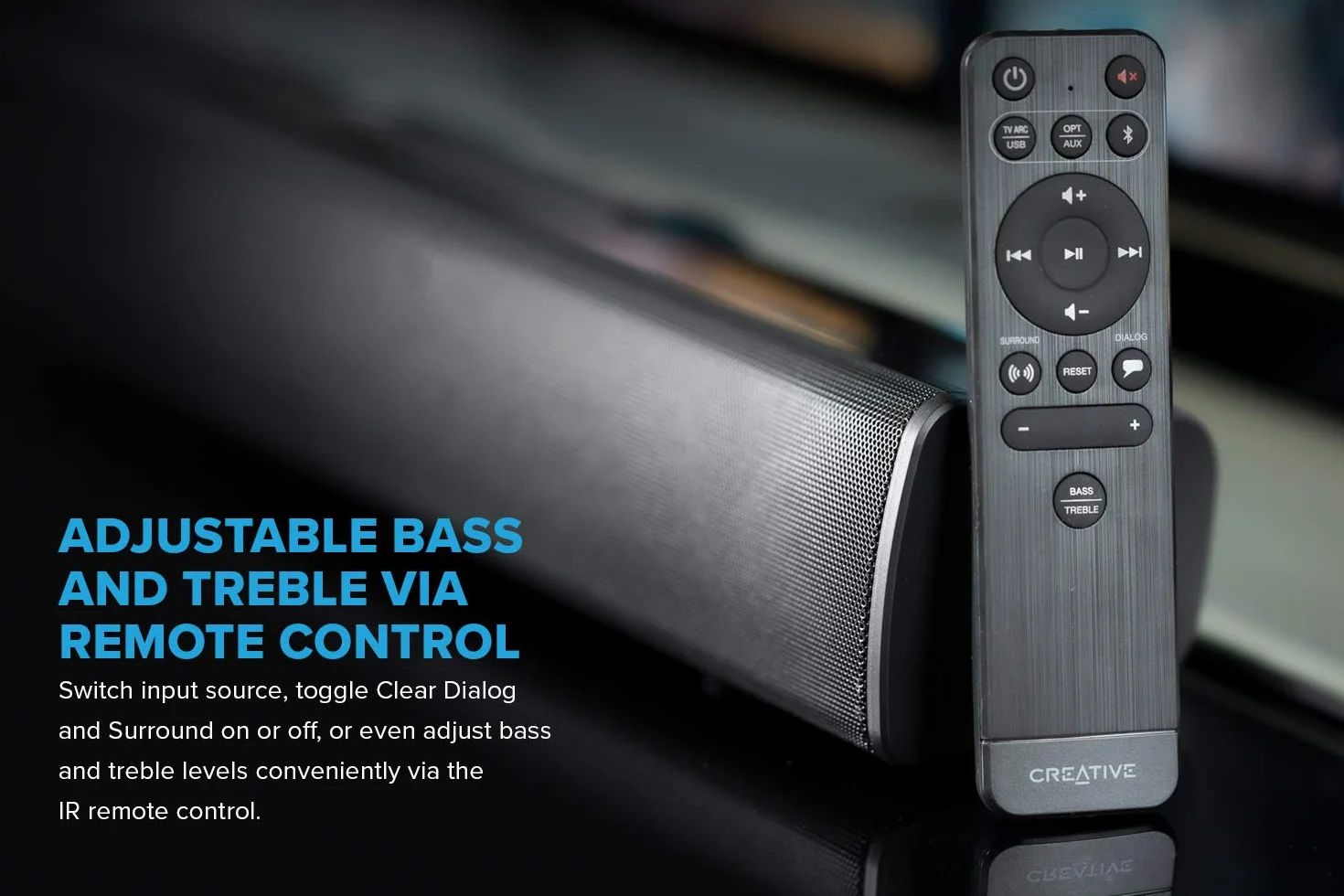 Soundbar Creative Stage V2 2.1 160W con subwoofer, Clear Dialog e Surround di Sound Blaster, Bluetooth 5.0, TV ARC, ingresso ottico e audio USB, con montaggio a parete, bassi e alti regolabili, per TV