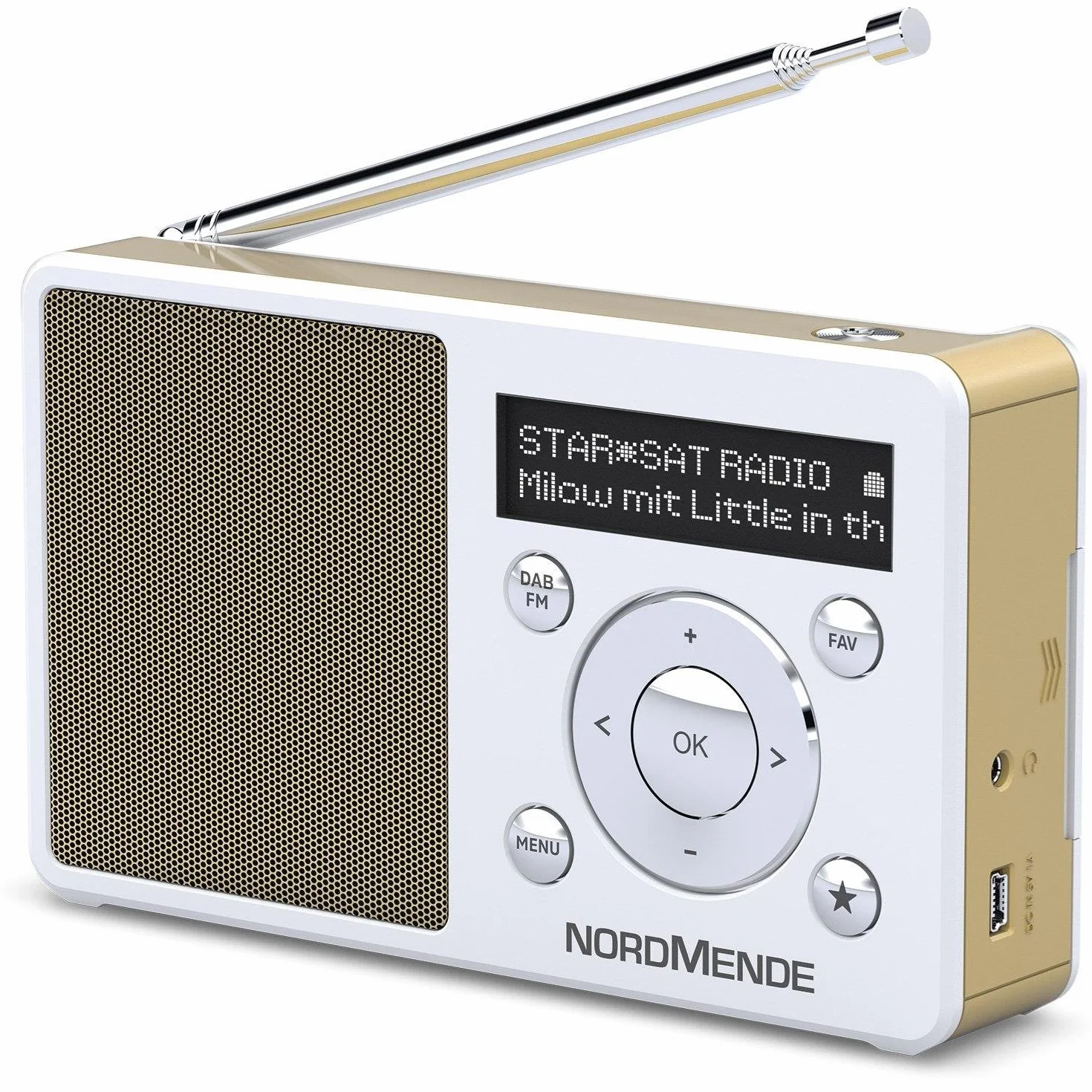 Nordmende Transita 100 - Radio DAB portatile e di ricezione (DAB+, FM, altoparlante, porta cuffie, memoria preferita, display OLED, batteria, piccola, portatile), colore: Bianco