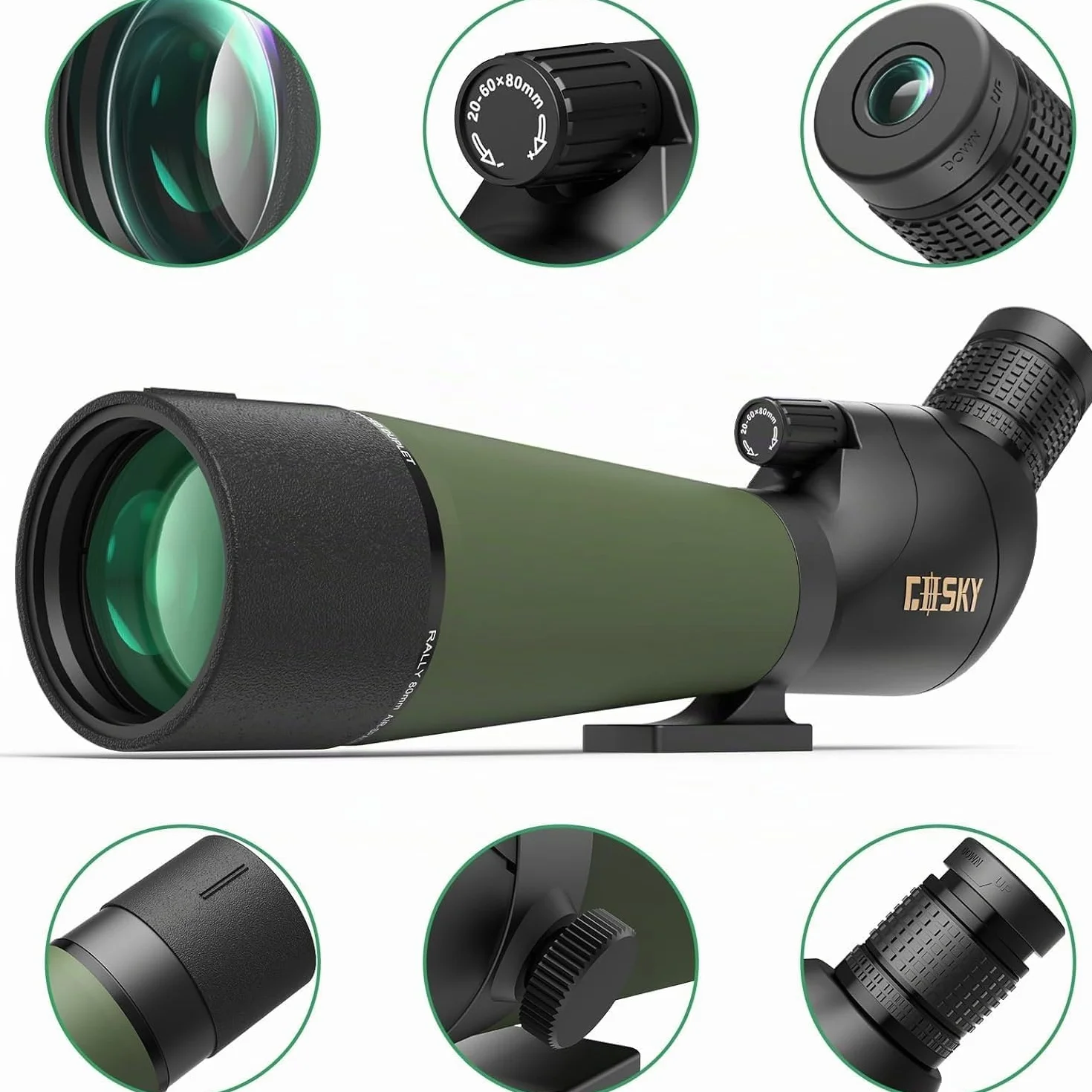 Gosky 20-60x80 da osservazione con treppiede, borsa da trasporto e smartphone - BAK4 HD cannocchiale ad angolo - cannocchiale impermeabile per caccia al bersaglio Bird Watching