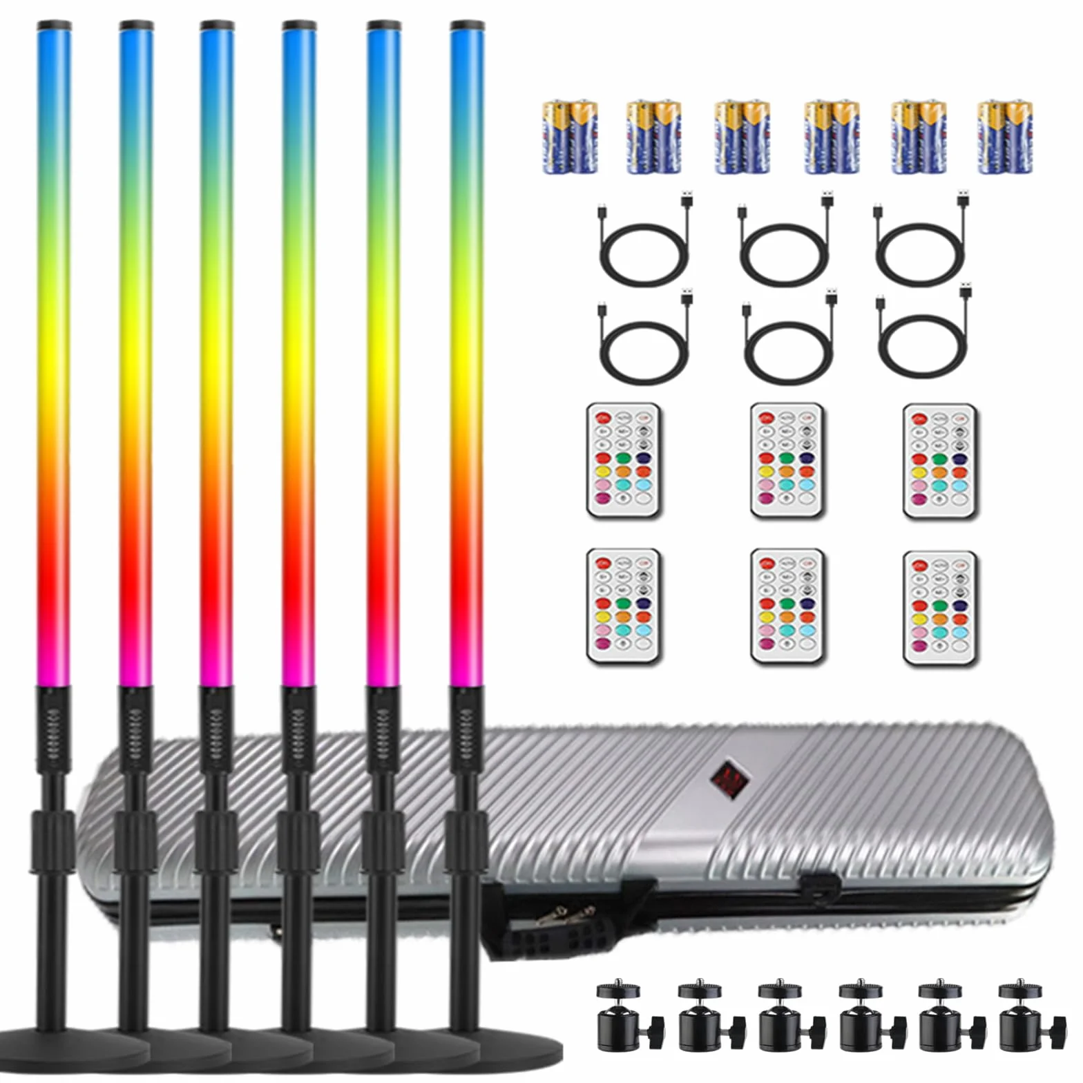Confezione da 6 Tubi Luminosi RGB Portatili da 1,2m Alimentati a Batteria 5000mAh con Custodia Luci al Neon Colorate Portatili Barra con Supporto per Stick Luminoso Studio Video LED Fotografia