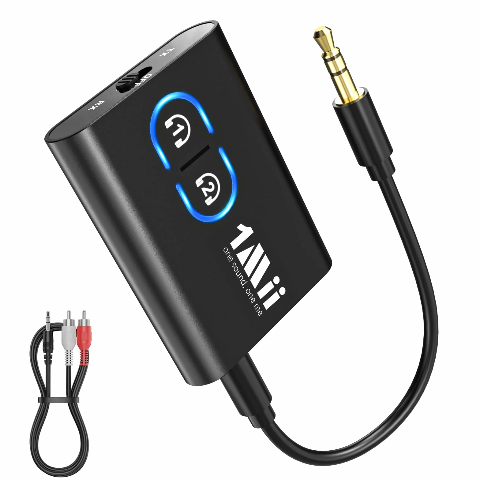 1Mii ML300 Bluetooth 5.3 Trasmettitore Ricevitore TV, Adattatore Aux 3.5mm, aptX Bassa Latenza, HD Audio, Batteria 12 Ore