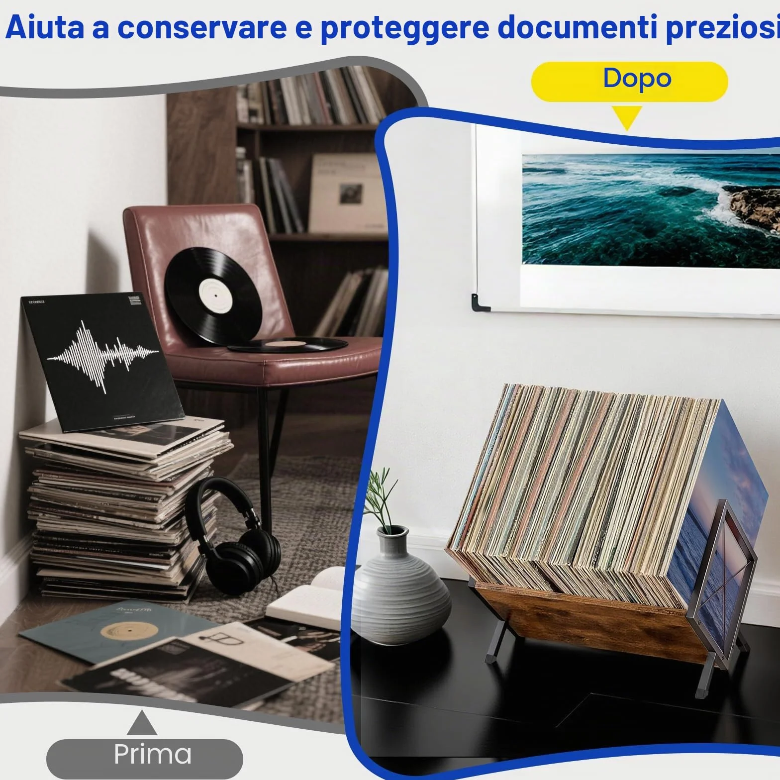 Porta Dischi in Vinile, Porta Dischi da 80-100 LP, 40 x 30 x 30 cm, Ripiano a 1 Ripiano con Divisore Antiscivolo, Organizer per CD, Album, Riviste, Libri