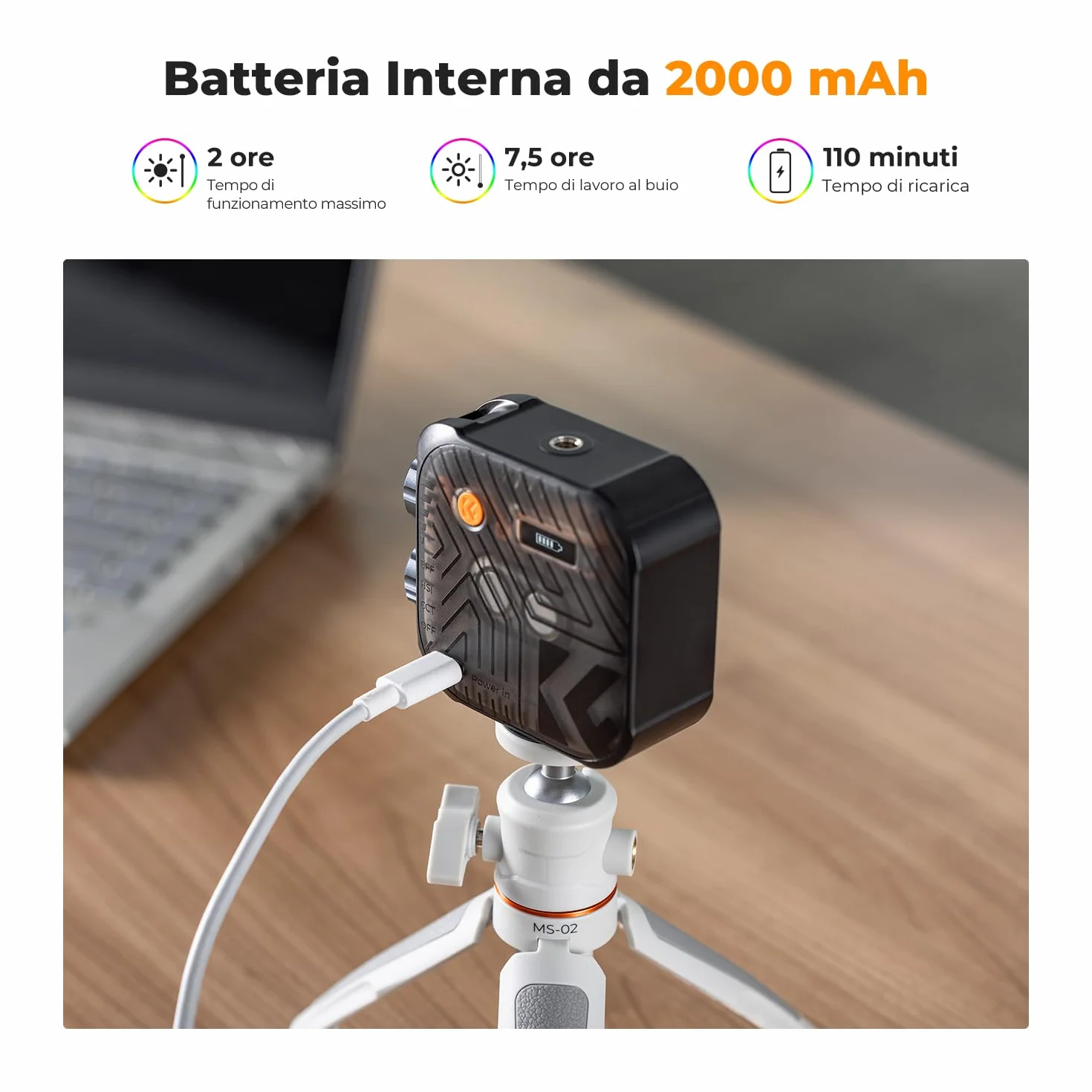 K&F CONCEPT Luce video RGB, Luce Fotografica Portatile a Colori a 360°, 21 Effetti Luminosi, 2500K-9900K CRI 96+, per Vlogging, selfie, Fotografia di oggetti, Nero