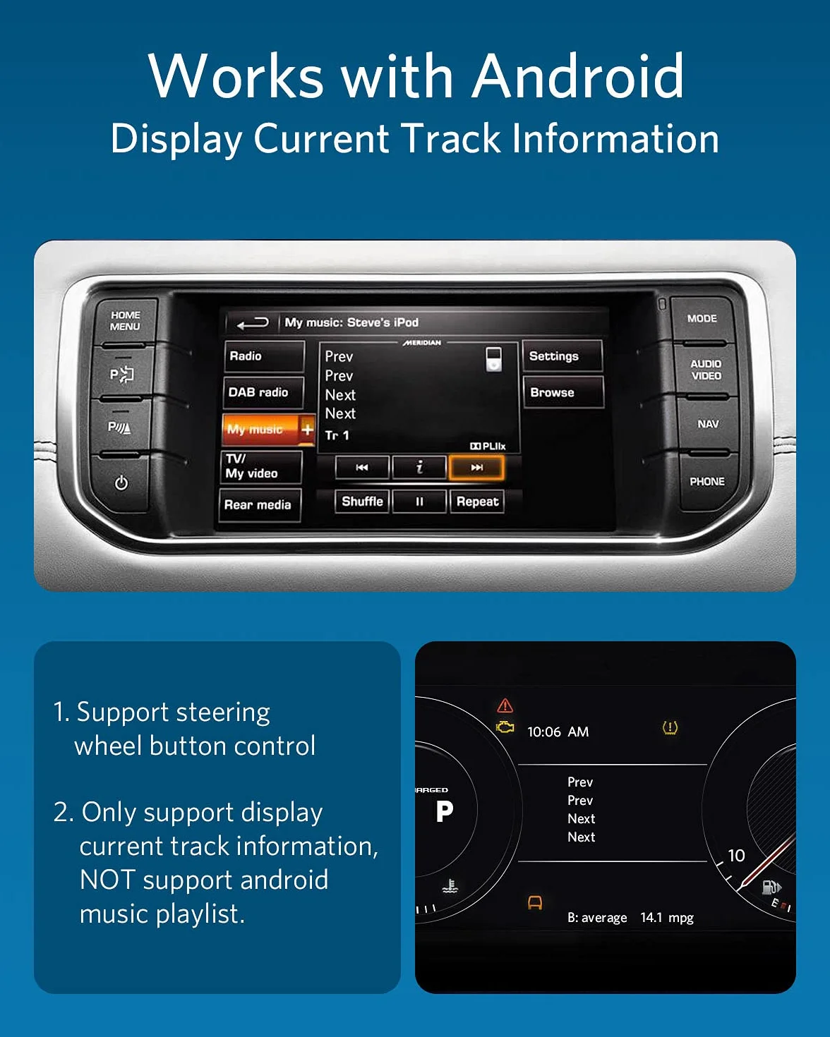 Airdual Bluetooth Adaptateur pour Land Rover, Range Rover, Interface musicale Jaguar 30 broches Compatible avec iPhone