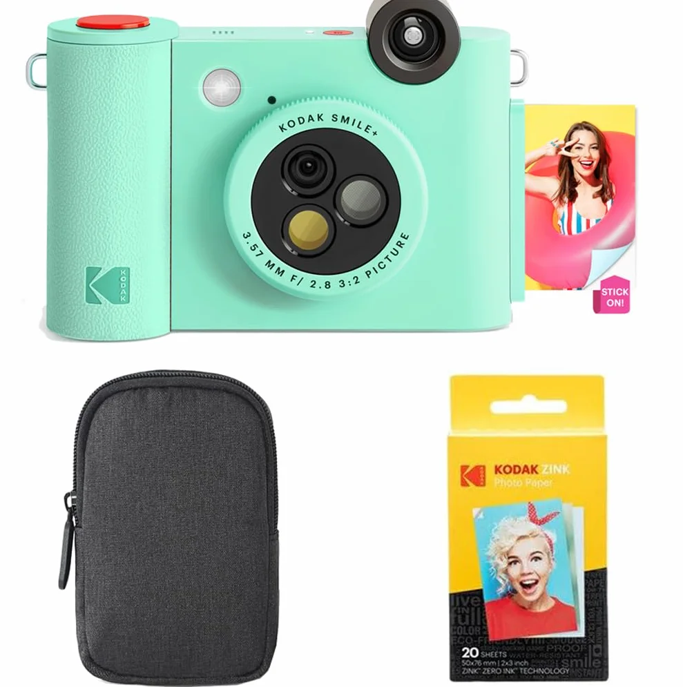 KODAK Smile+ 2-in-1 Fotocamera Digitale & Stampante Foto Bluetooth - Pacchetto Iniziale + Custodia + Carta Zink 20pz - 10MP - Verde