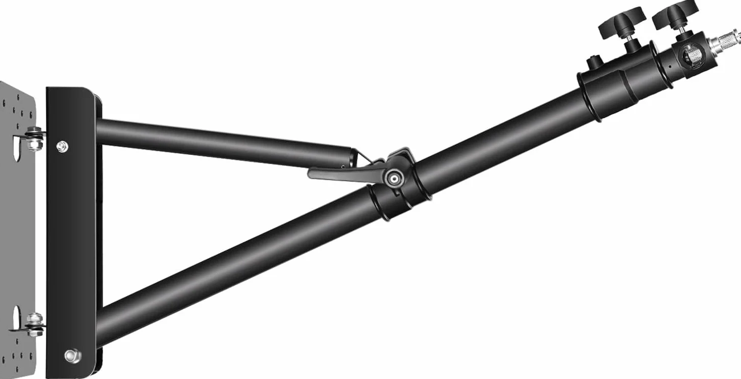 NEEWER Braccio Triangolare Montaggio a Parete per Luce Anulare,Stroboscopica Fotografica, Monoluce, Softbox, Riflettore, e Ombrello, 180 Gradi Rotazione Supporto, Lunghezza Massima 180cm(Nero)