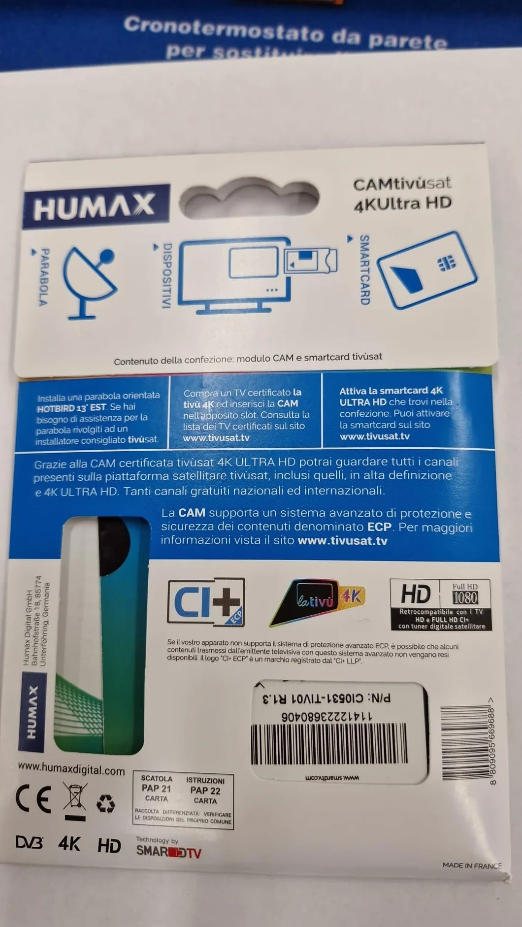 Humax - CAM Tivùsat 4K Ultra HD con interfaccia CI+ECP, scheda inclusa, retro compatibile con i dispositivi CI