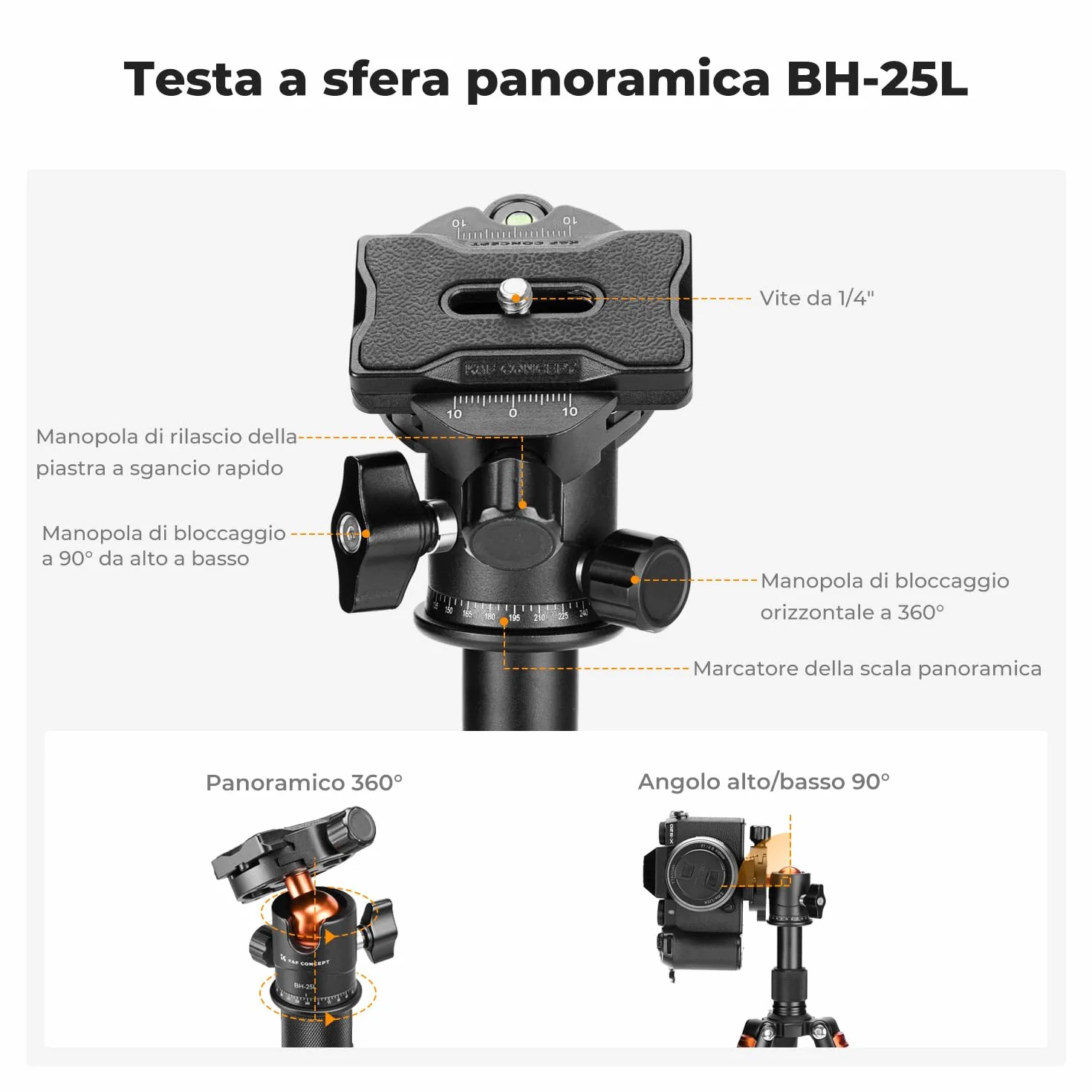 K&F CONCEPT Mini treppiede da tavolo portatile, Treppiede compatto per fotocamera e smartphone in alluminio da 52 cm con testa a sfera a 360°, Piastra rapida da 1/4" per DSLR ecc, capacità di 6 kg