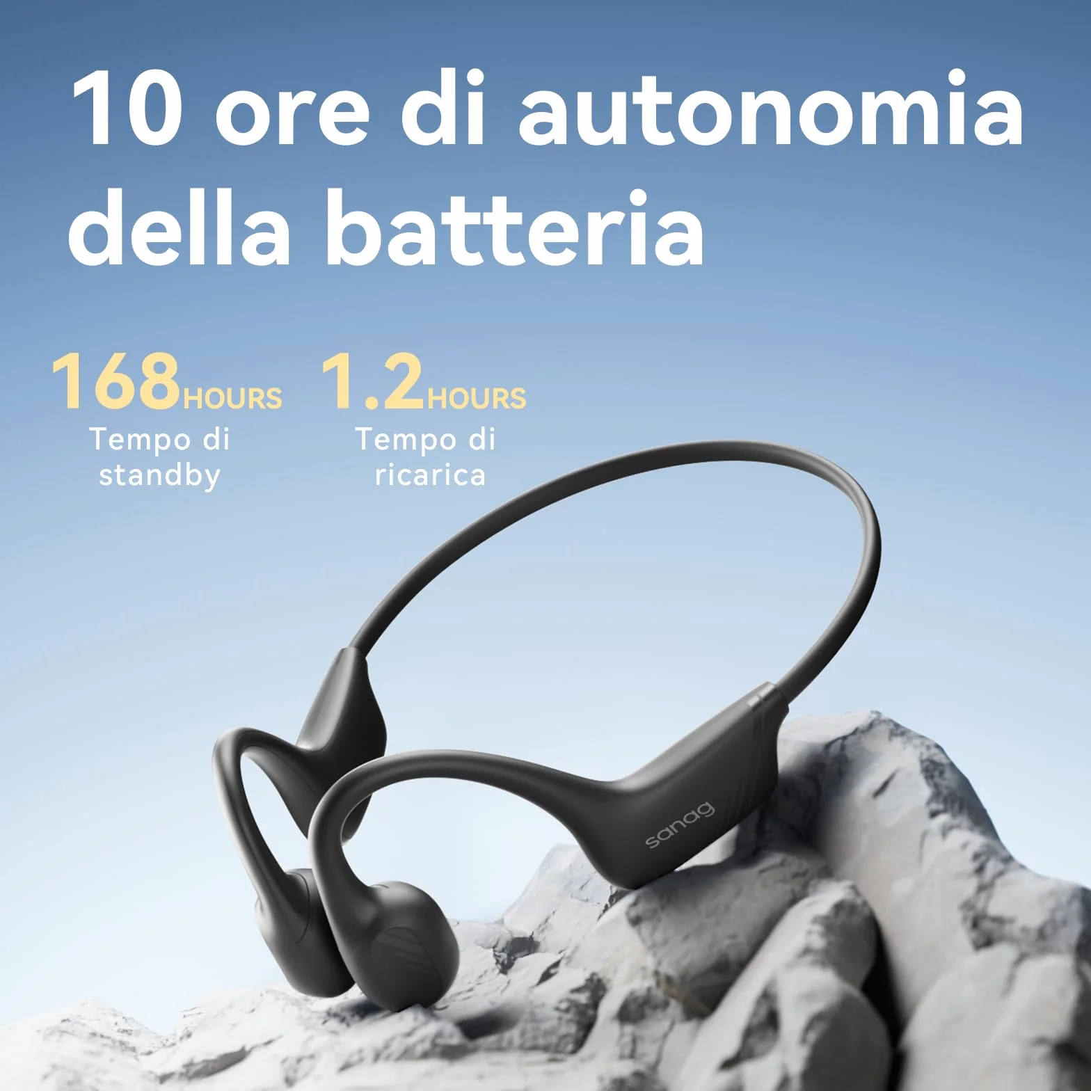 SANAG B21S Cuffie Conduzione Ossea, Open Ear Auricolari Wireless Bluetooth 5.4 con Impermeabili IPX5, Microfono, HiFi 5.4 Bassi, 10 Ore di Riproduzione per Corsa, Ciclismo, Sport (Blu)