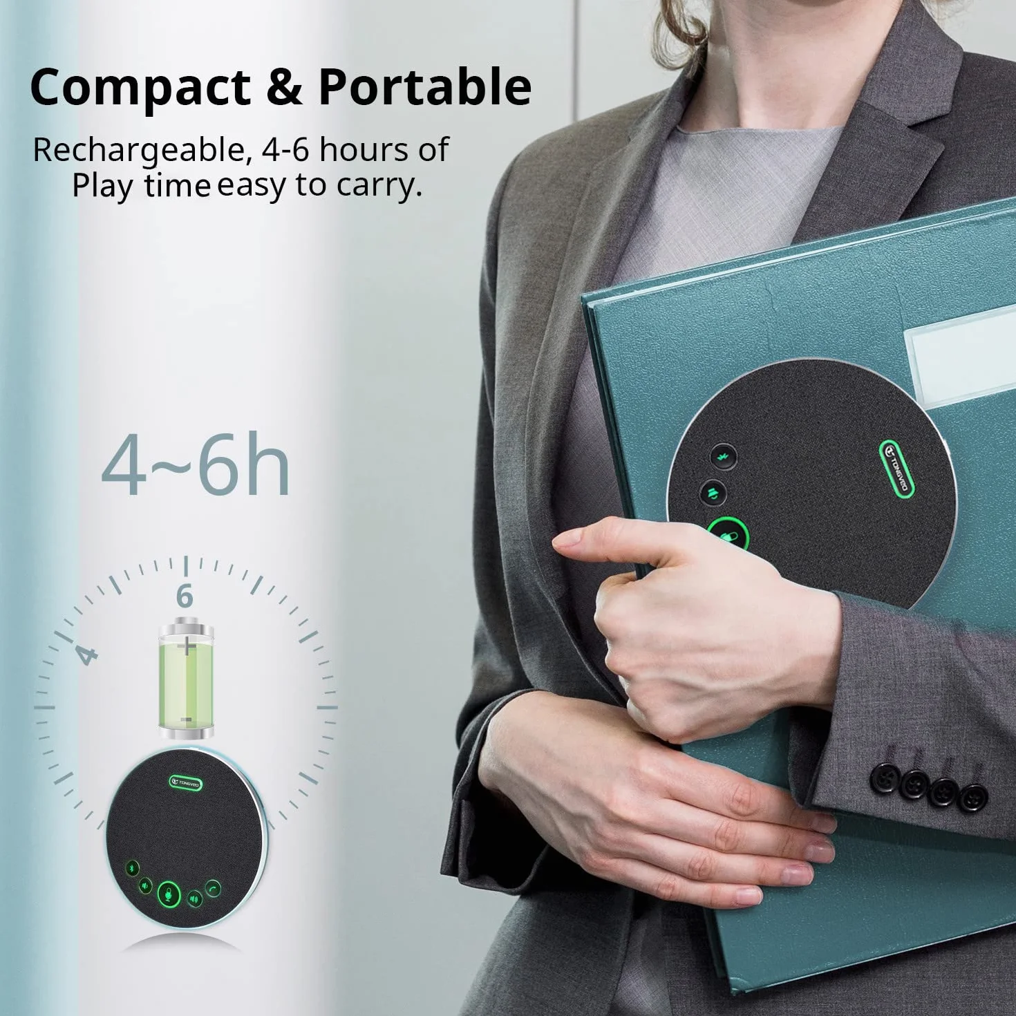 TONGVEO Altoparlante Bluetooth vivavoce USB, registrazione 360°, 4 microfoni AI, 8 ore conversazione 8-12 persone