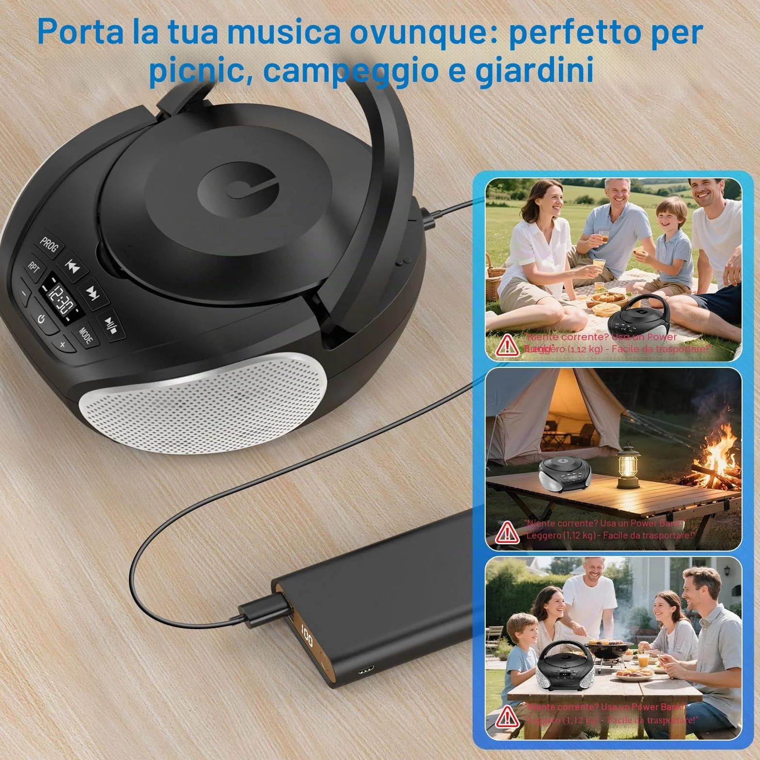 Gueray Lettore CD Portatile Boombox - Radio CD Compatto con Altoparlanti Stereo, Radio FM, Ingresso AUX 3.5 mm, Jack per Cuffie e Display LCD per Interni, Esterni, Viaggi & Audiolibri (Nero + Argento)