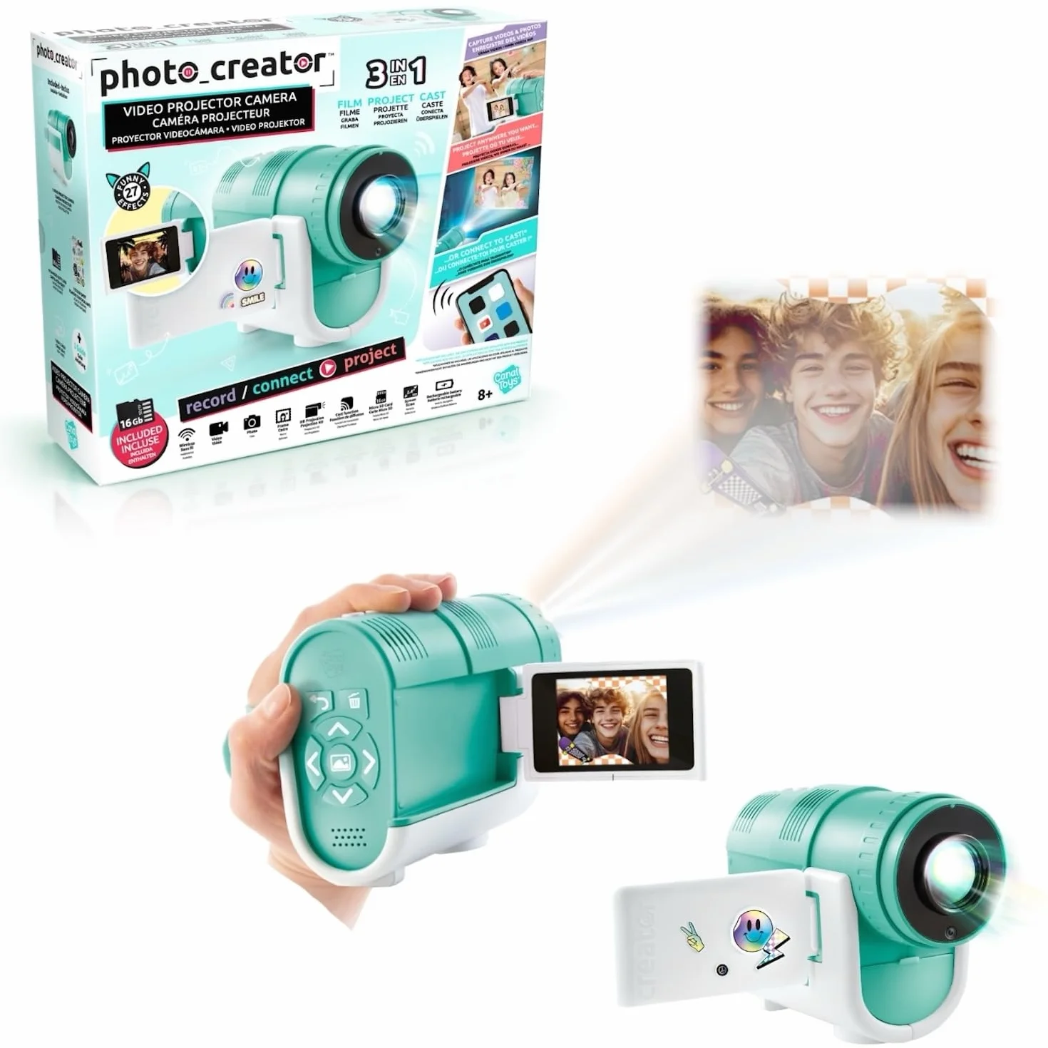 Canal Toys - Videocamera Proiettore Blu per Bambini 3 in 1 - Cattura i tuoi Momenti preferiti e Proiettali - Regalo Bambina e Bambini 8 Anni in su - Funzione Cast Telefono - 27 Effetti - CLK 039