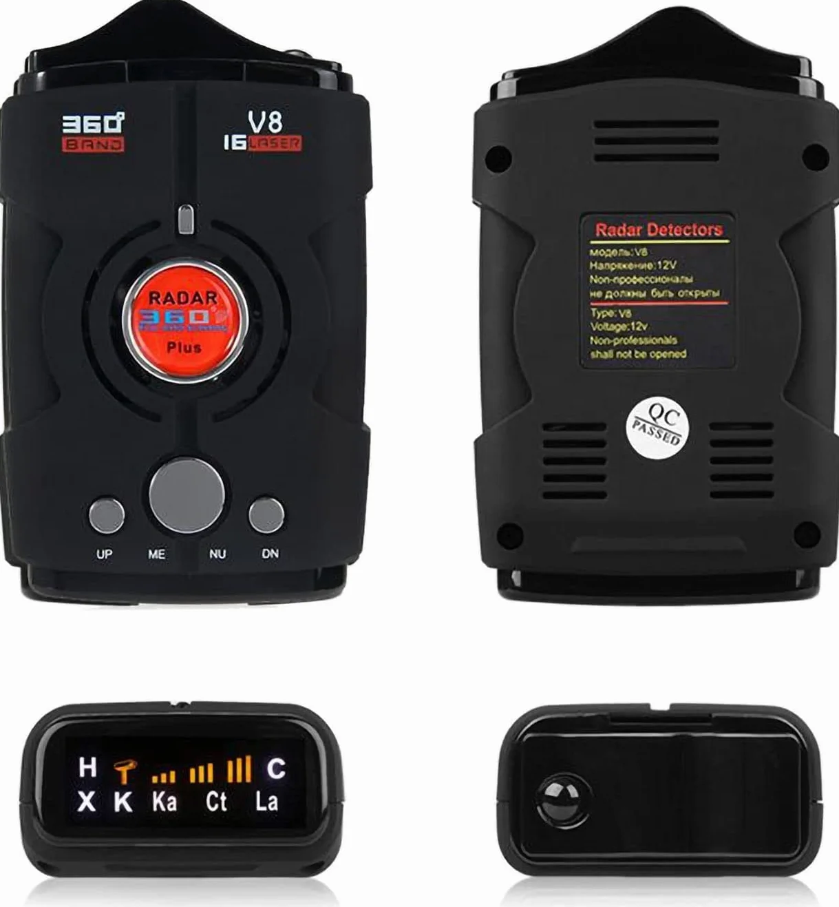 Rilevatore radar di velocità per auto, Rilevatore radar per auto Rilevatore autovelox, 360 ° Veicolo V8 Allarme vocale Avvertimento Allarme Display LED a 16 bande Band
