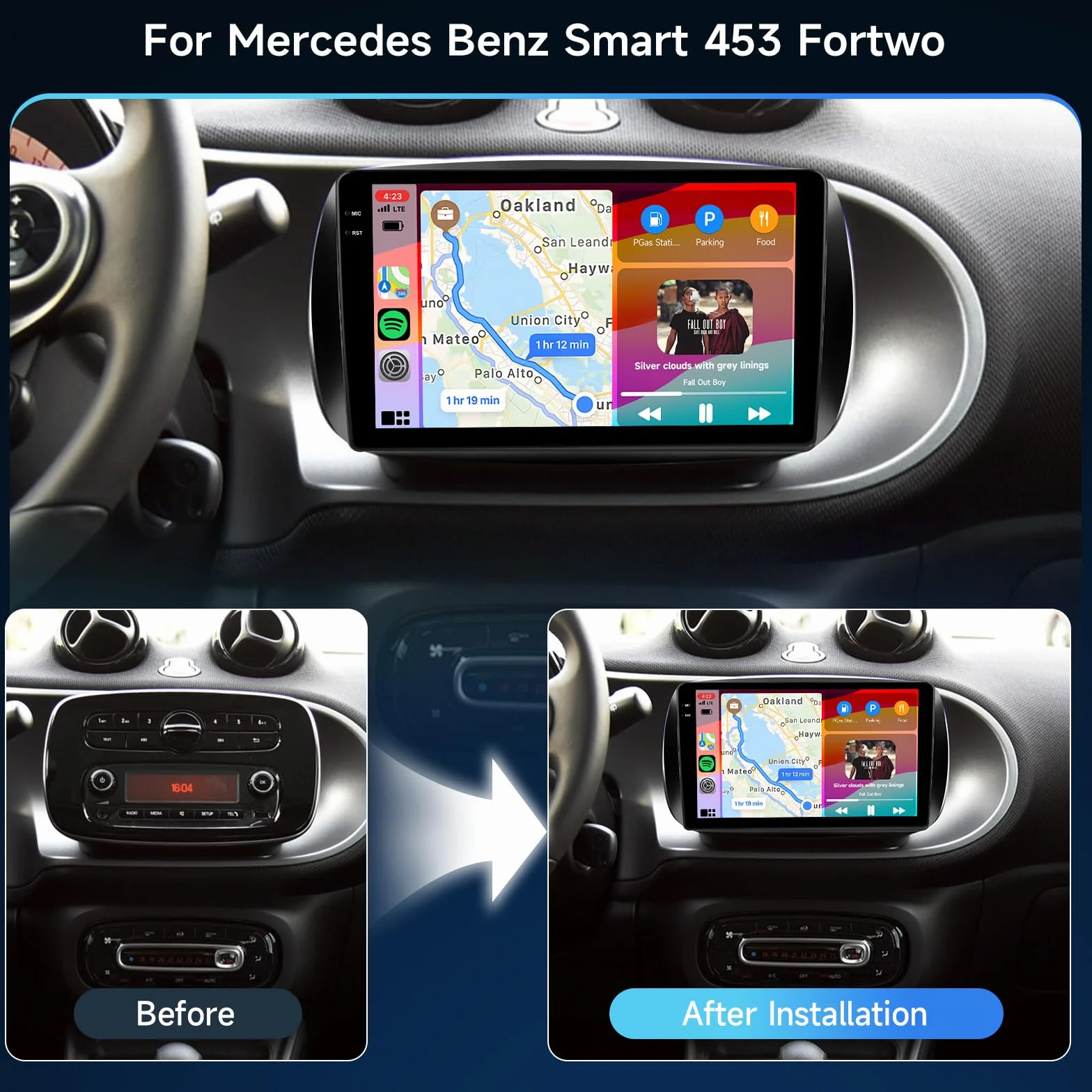Hodozzy 4G+64G Autoradio per Mercedes Benz Smart 453 Fortwo 2014-2020 Android 9 Pollici InCell Touch Schermo Carplay Wireless Android Auto, Stereo 2 Din Bluetooth DSP GPS WiFi Radio FM RDS Telecamera