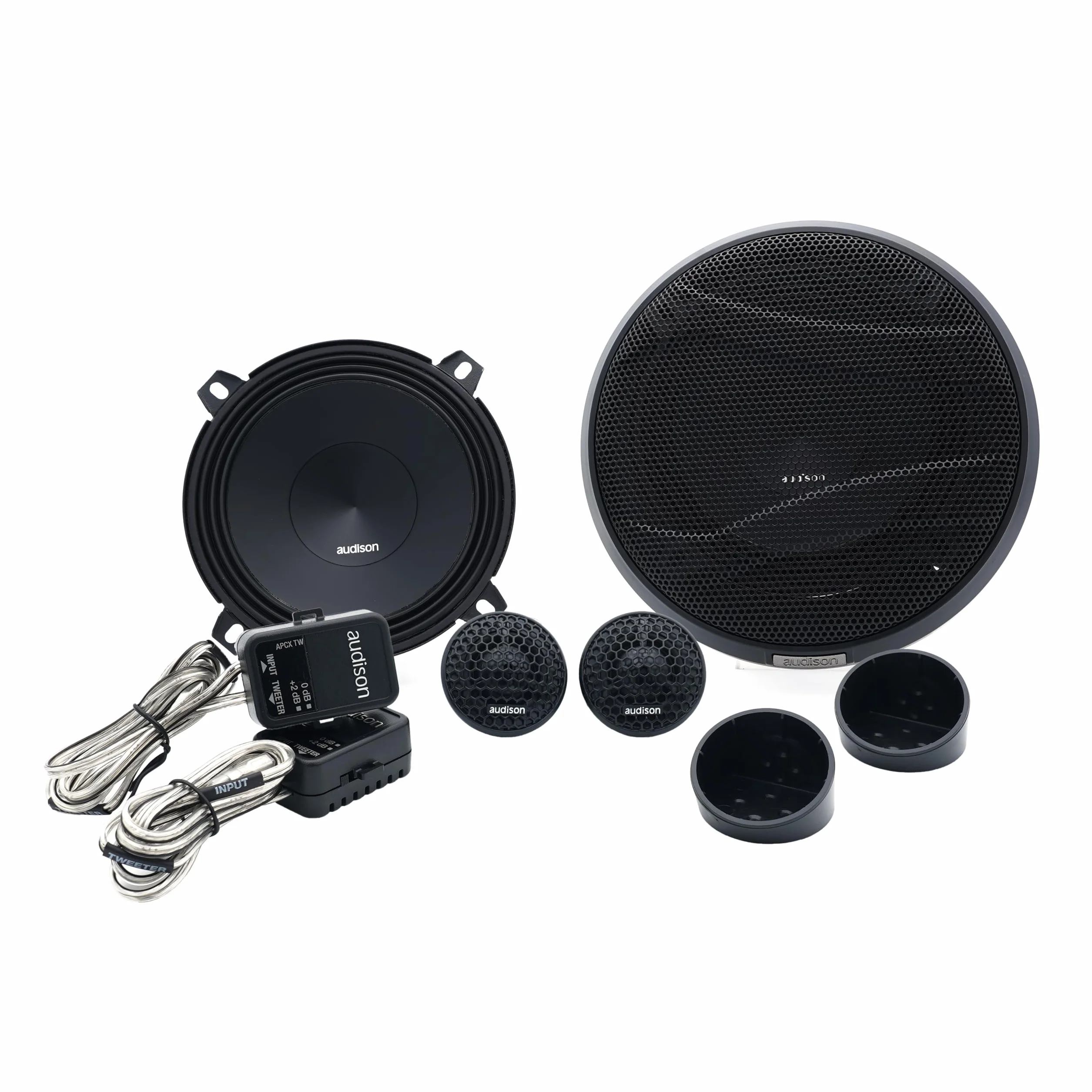 Audison APK 130 – Sistema audio a due vie da 130 mm con woofer in fibra di cellulosa e tweeter a cupola da 26 mm, installazione OEM-friendly, 75 W RMS @ 4 Ω