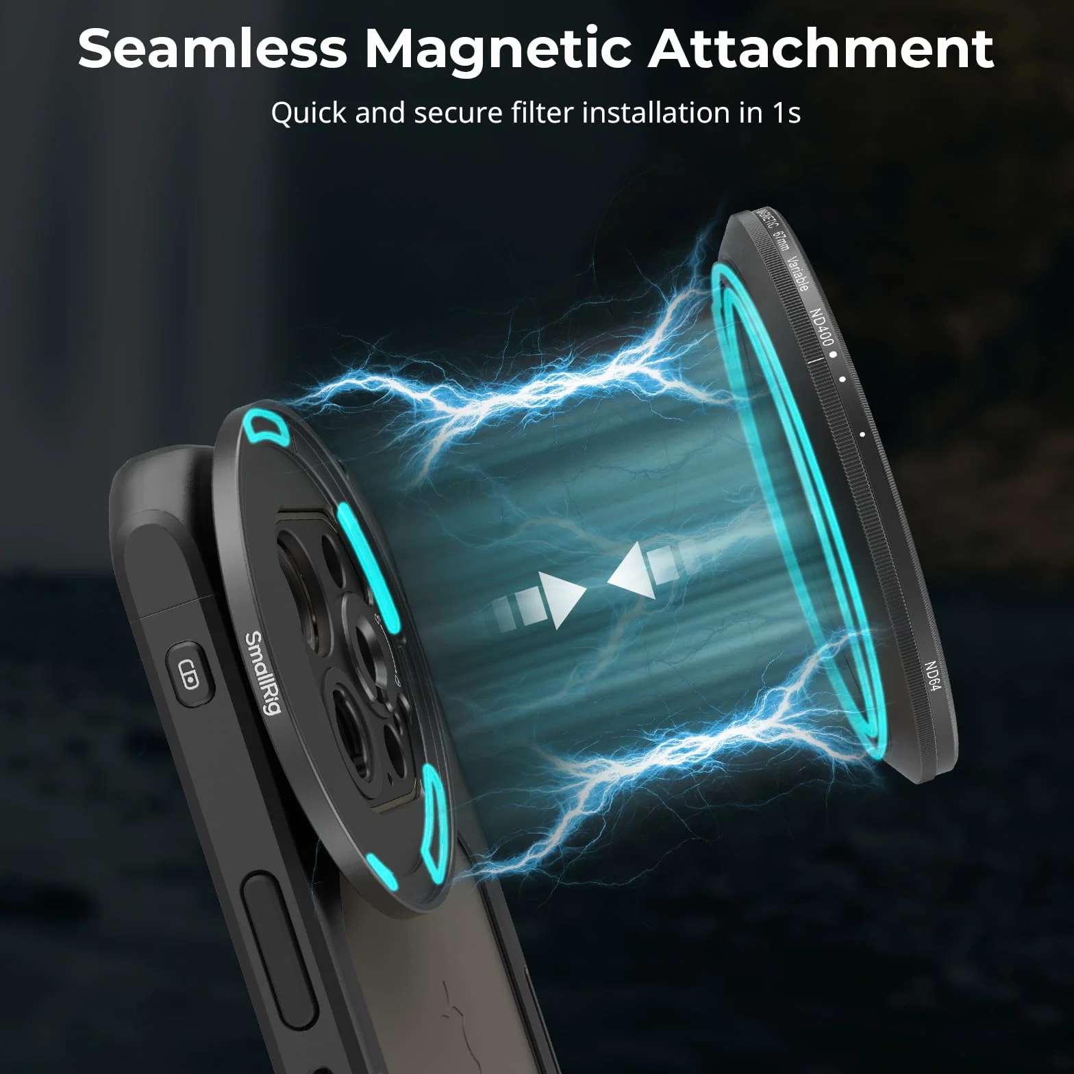 SmallRig Filtro magnetico VND 67 mm ND64-ND400 (6-9 stop), filtro ND regolabile per iPhone 16/S24 Ultra/per obiettivi Vivo X100 e 67 mm, vetro ottico No X Cross HD, con adattatore filettato - 5169