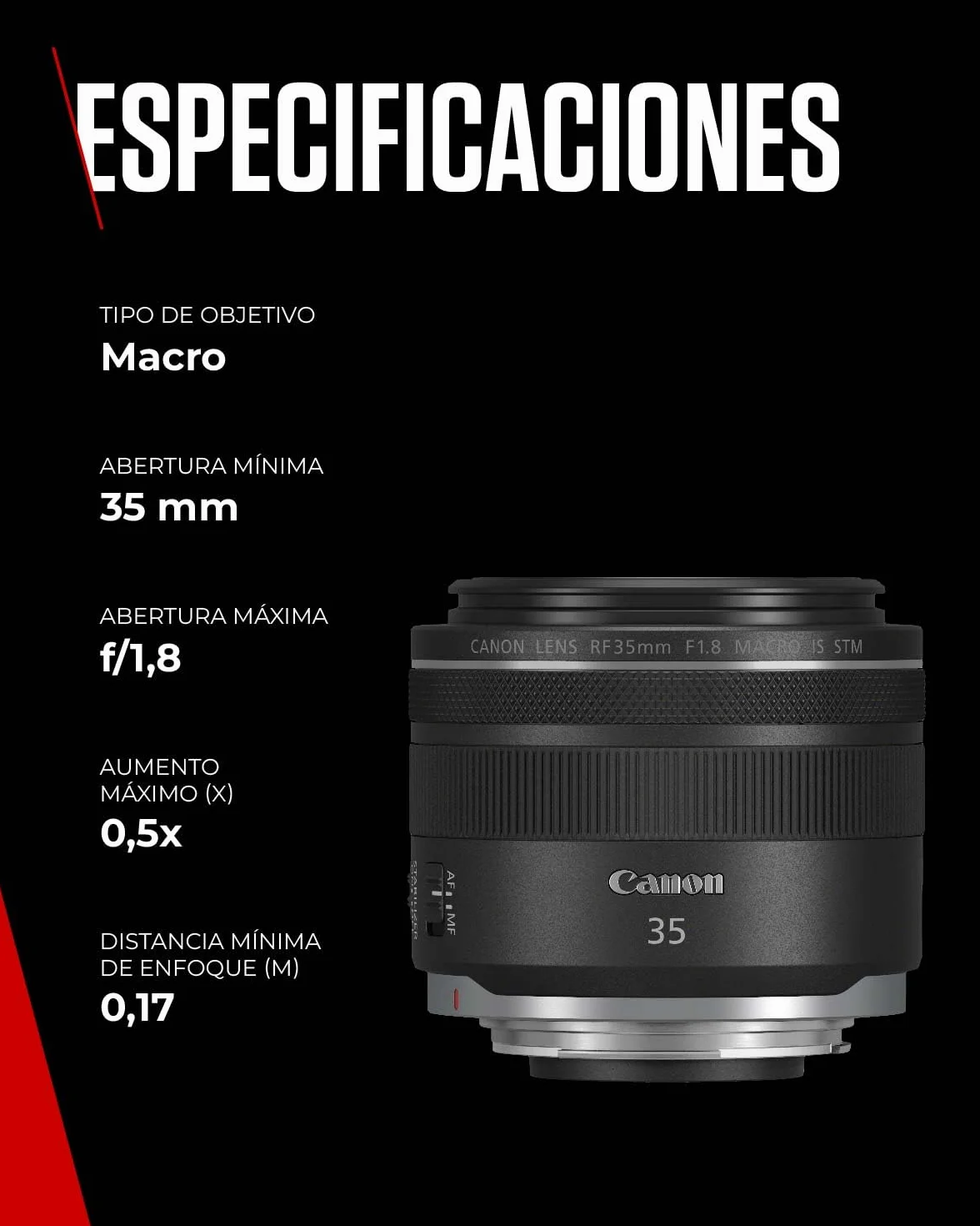 Canon Obiettivo RF 35mm F1.8 MACRO IS STM - Obbiettivo Fisso Grandangolare Veloce con Stabilizzatore a 5 Stop | Compatibile con Canon Sistema EOS R