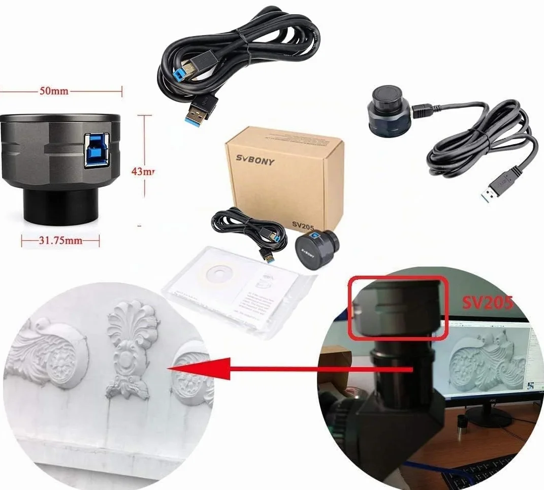 Svbony SV205 Oculare Elettronico 1.25 Pollici, Tocamera Telescopio USB3.0 da 8MP, Colore CMOS Fotocamera Astronomica Digitale, Telescopio Oculare per Fotografia Lunare Planetaria Astronomica