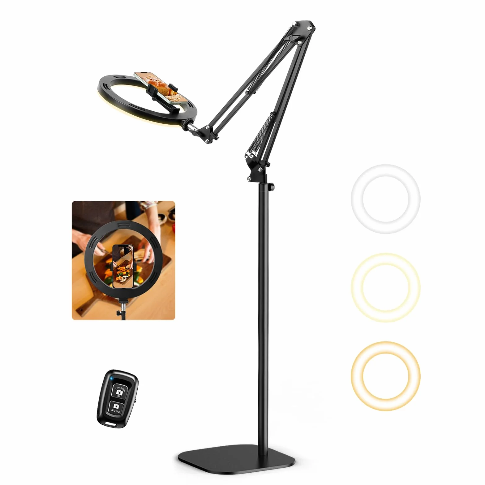 Evershop Ring Light 10" con Treppiede e Supporto Telefono, Luce LED Rotabile 360°, CRI>95