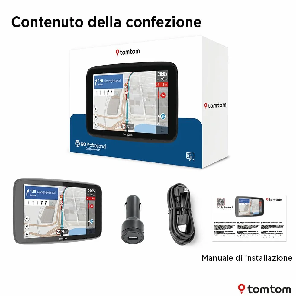 TomTom Navigatore per camion e bus GO Professional - 2a gen. (Touchscreen capacitivo da 5", mappe europee e info sul traffico in tempo reale. Progettato per camion e veicoli di grandi dimensioni)