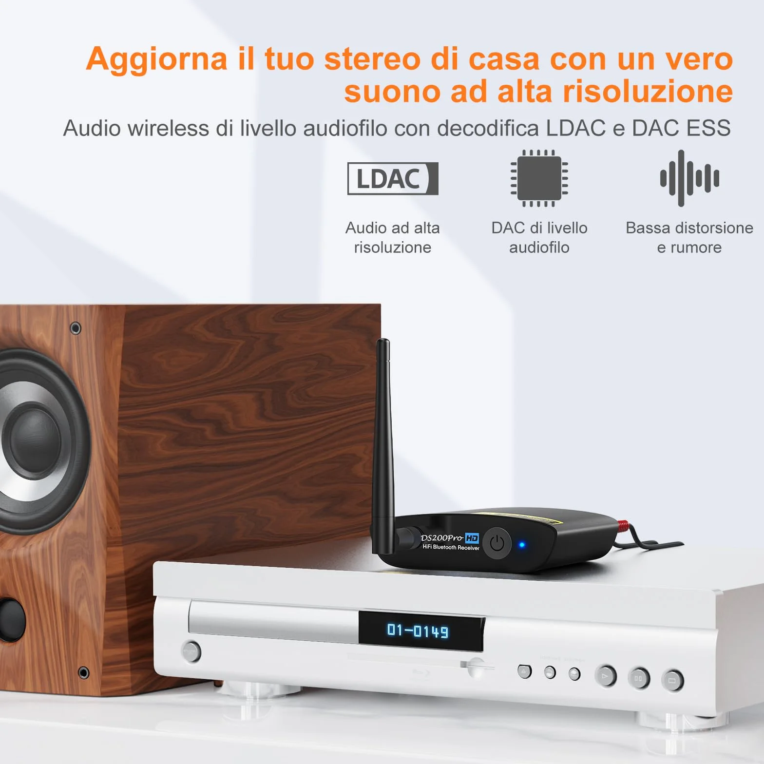 1Mii DS200Pro Bluetooth 5.3 HiFi Stereo Audio Adapter, Hi-Res LDAC aptX HD ESS DAC Audiophile Optical RCA
