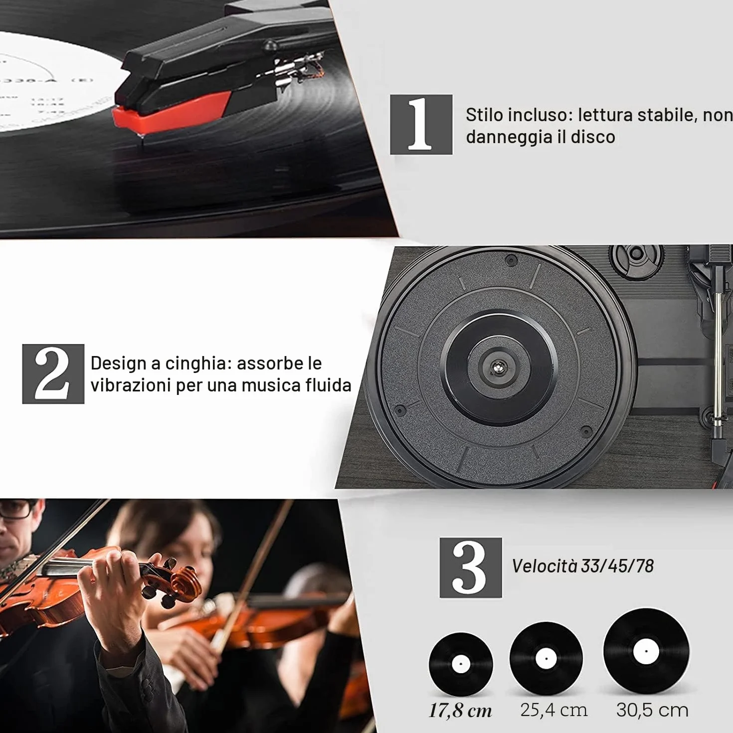 Udreamer Giradischi Bluetooth con Altoparlanti Integrati, Trasmissione a Cinghia, 3 Velocità, Legno Nero
