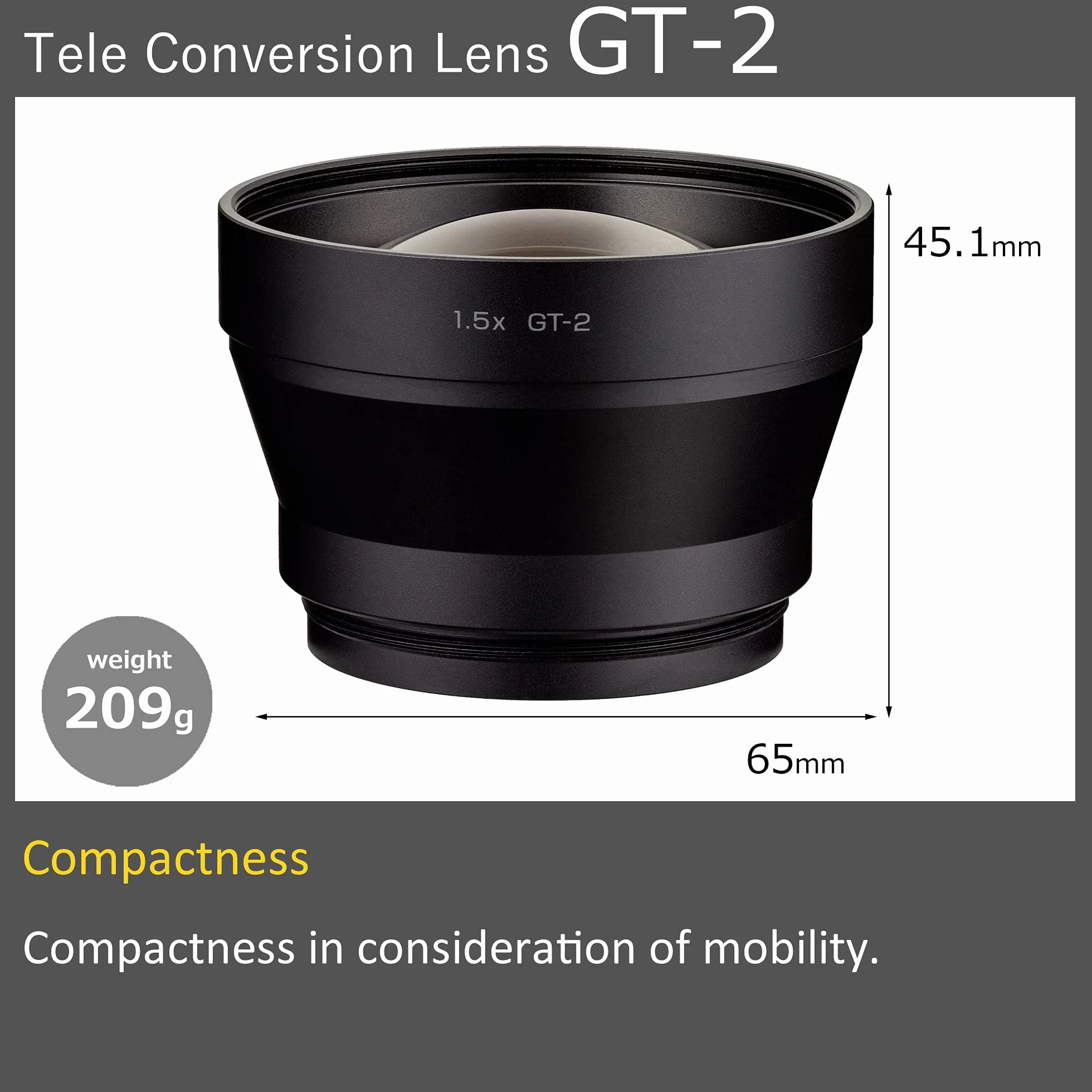 Ricoh Obiettivo di Teleconversione GT-2, Compatibile con RICOH GR IIIx, Obiettivo di Teleconversione 1.5x, Raggiunge una Lunghezza Focale Equivalente a 75 mm