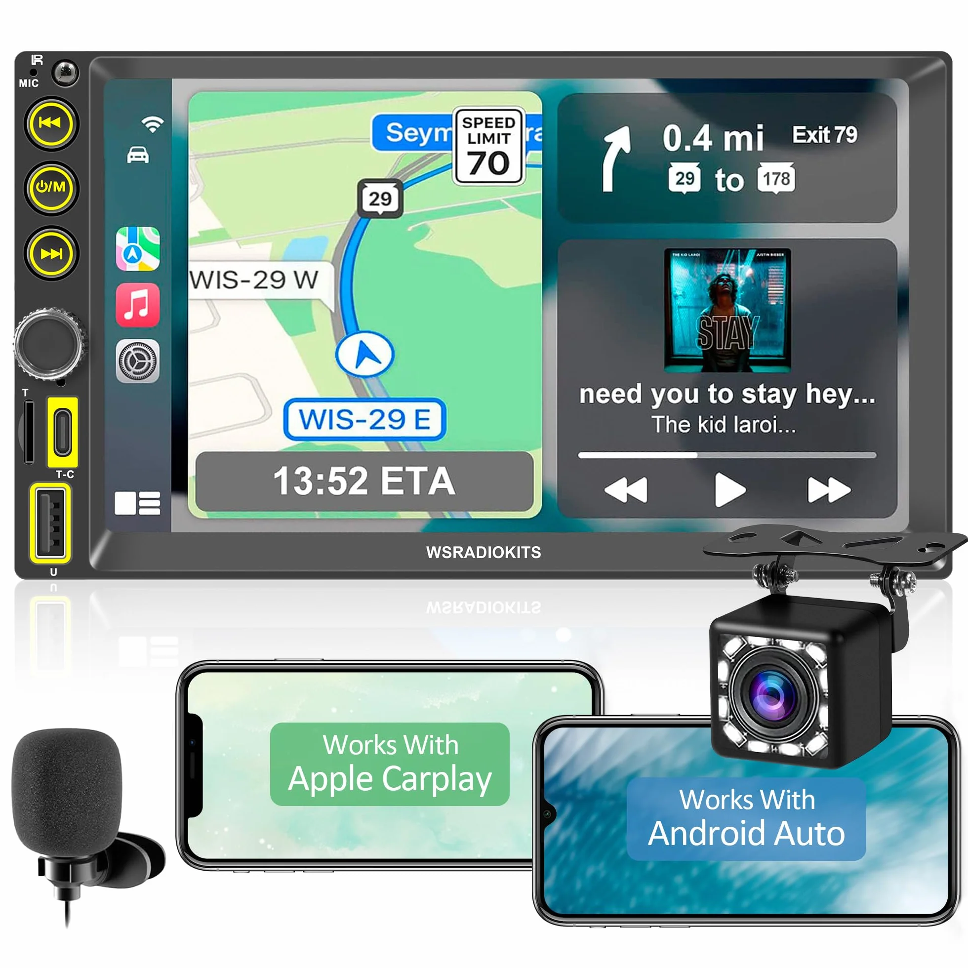 [Aggiornamento] A-pple CarPlay & Android Auto Autoradio 2 Din, ricevitore multimediale digitale da 7 pollici, doppia radio DIN con schermo, telecamera posteriore, mirror link, RDS/FM/AM/Phone GPS Navi