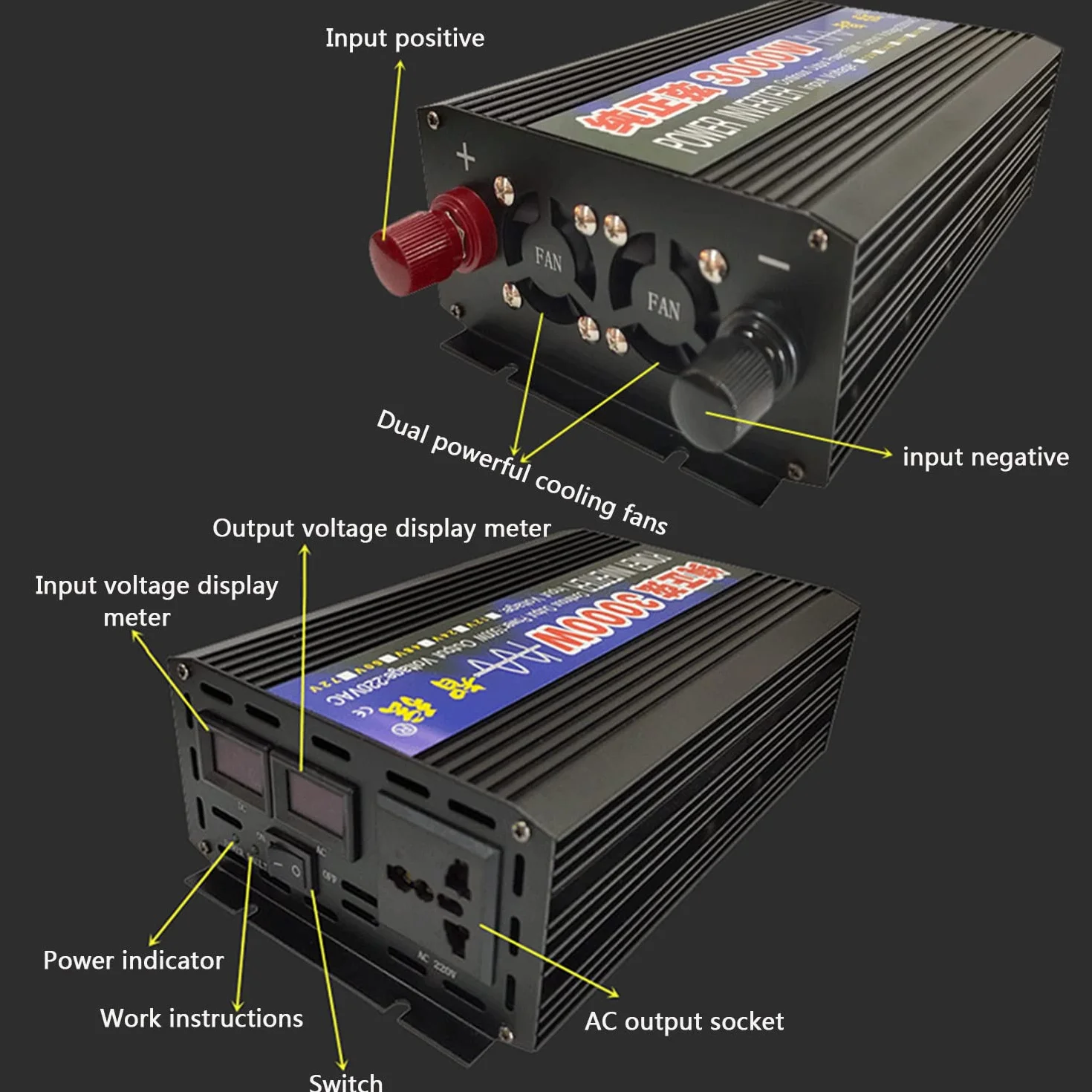 1000W 2000W 3000W 4000W 5000W 6000W 8000W Onda Sinusoidale Pura Power Inverter DC 12V 24V 48V 60V in AC 220V 230V Trasformatore di Potenza Convertitore con Display LED e Prese AC,2000W-12Vto220V